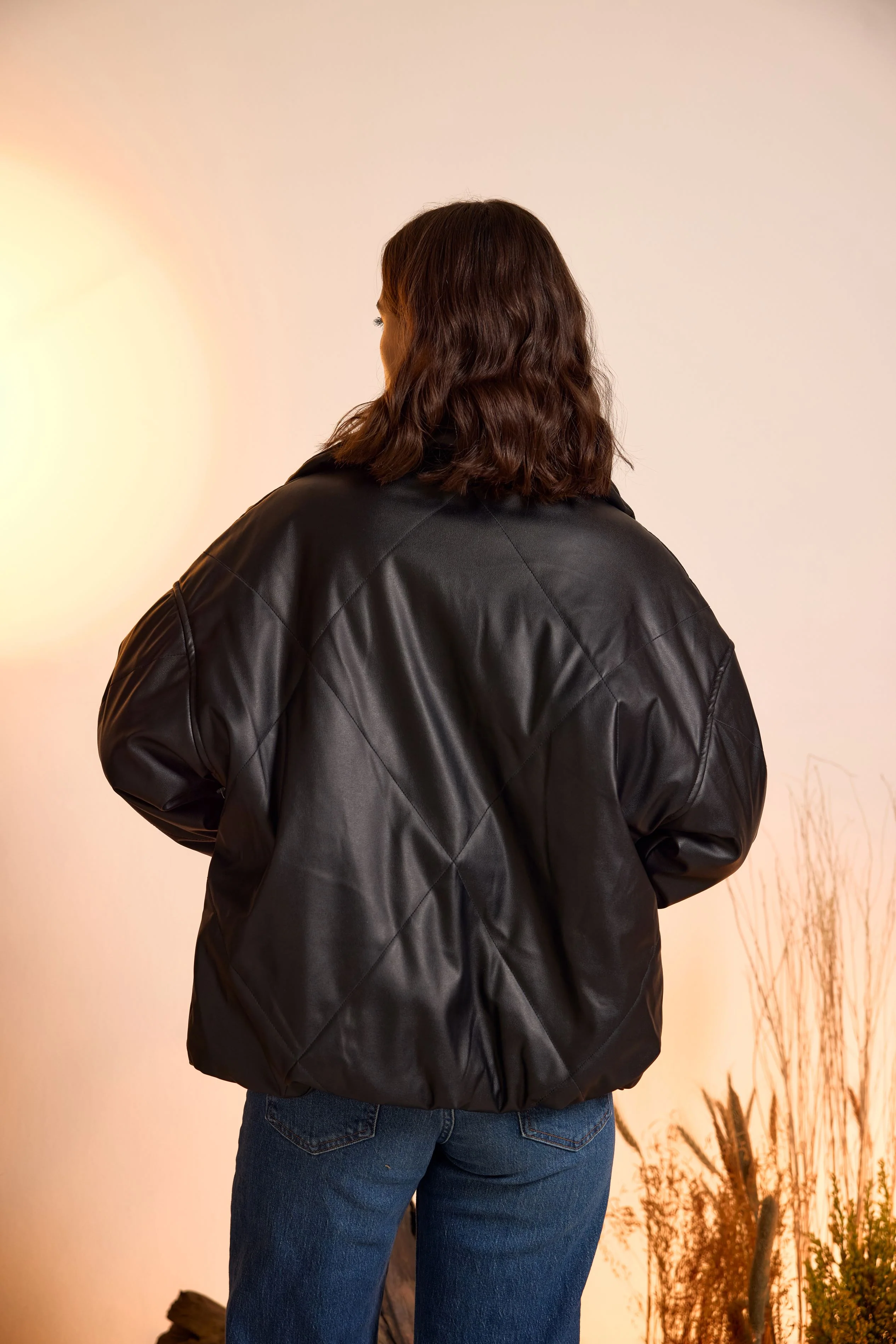 Quilted Faux Leather Puffer Jacket - Image 4