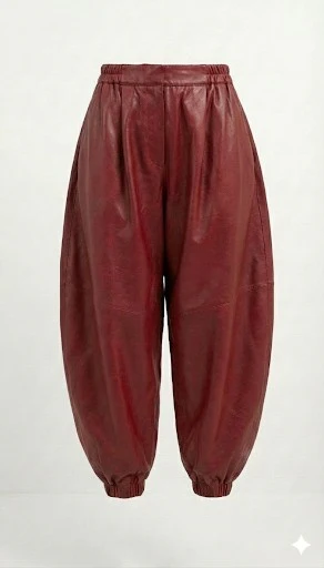 Red Faux Leather Barrel Pants - Image 3