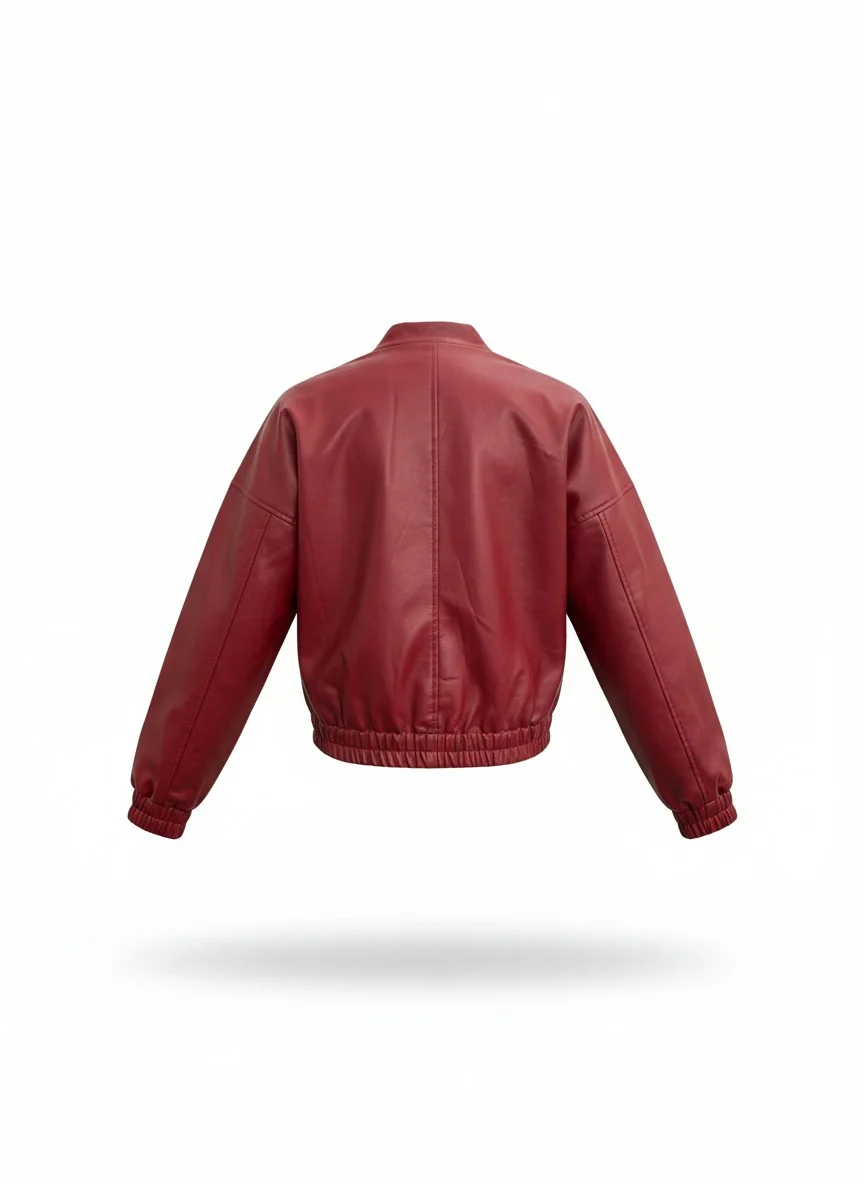 Red Faux Leather Bomber Jacket - Image 2