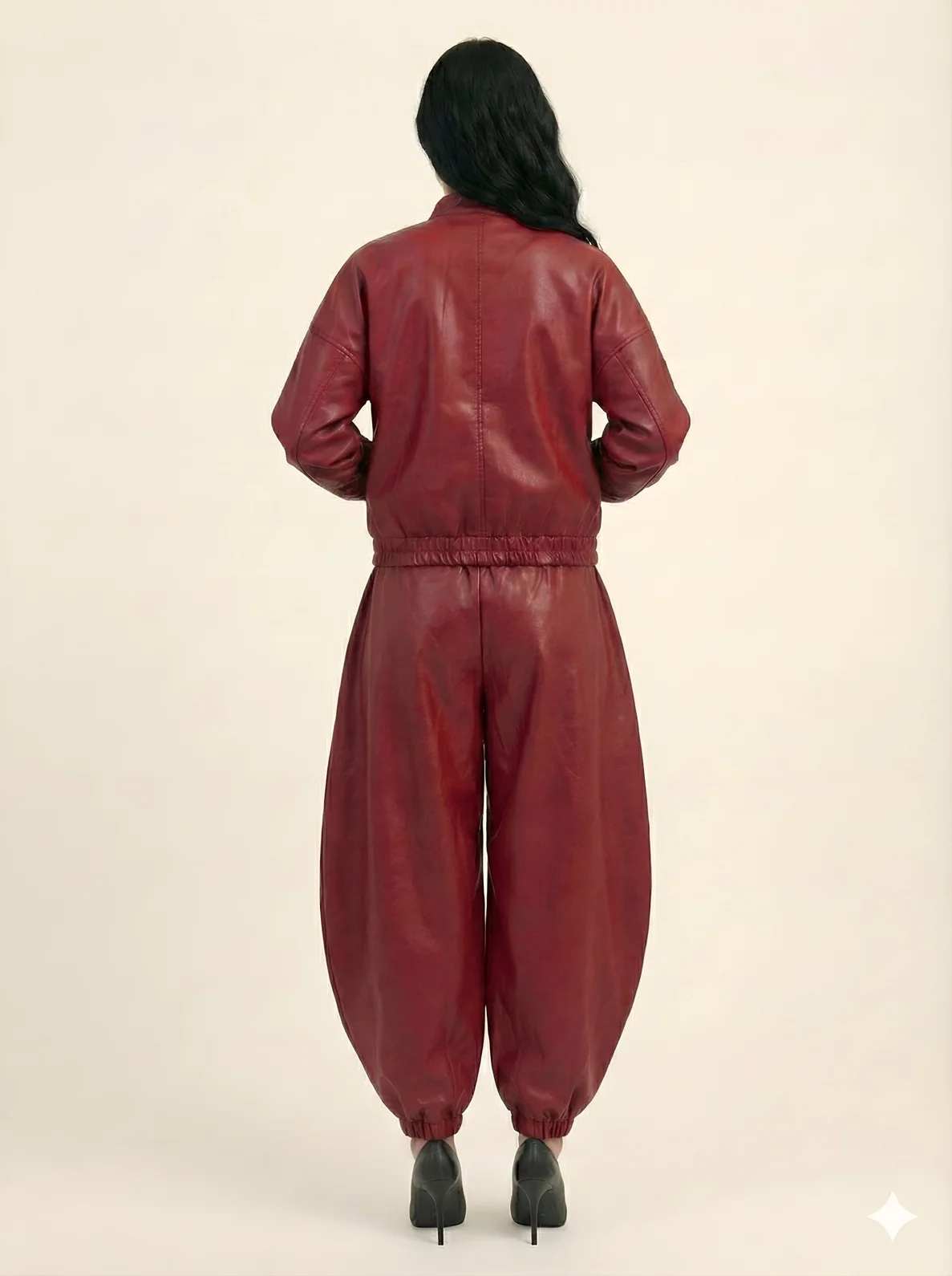 Red Faux Leather Barrel Pants - Image 2