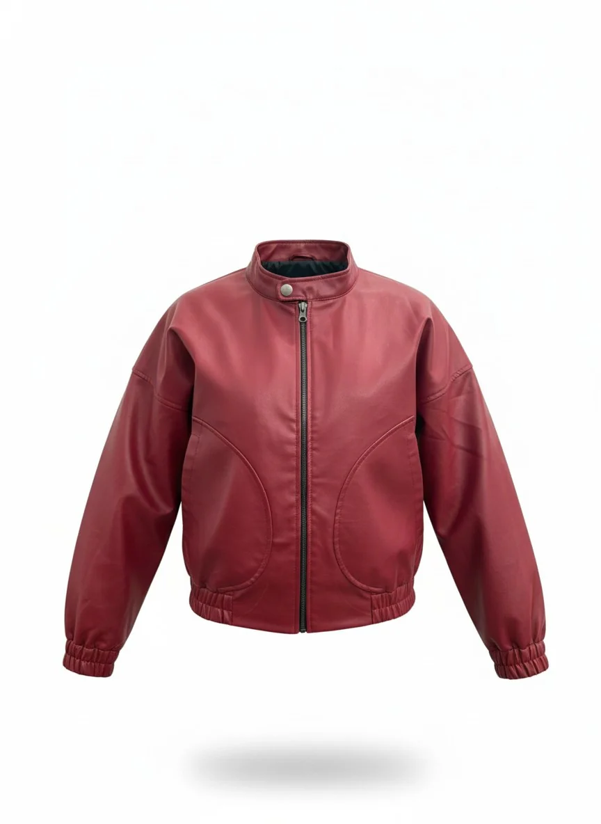 Red Faux Leather Bomber Jacket - Image 4