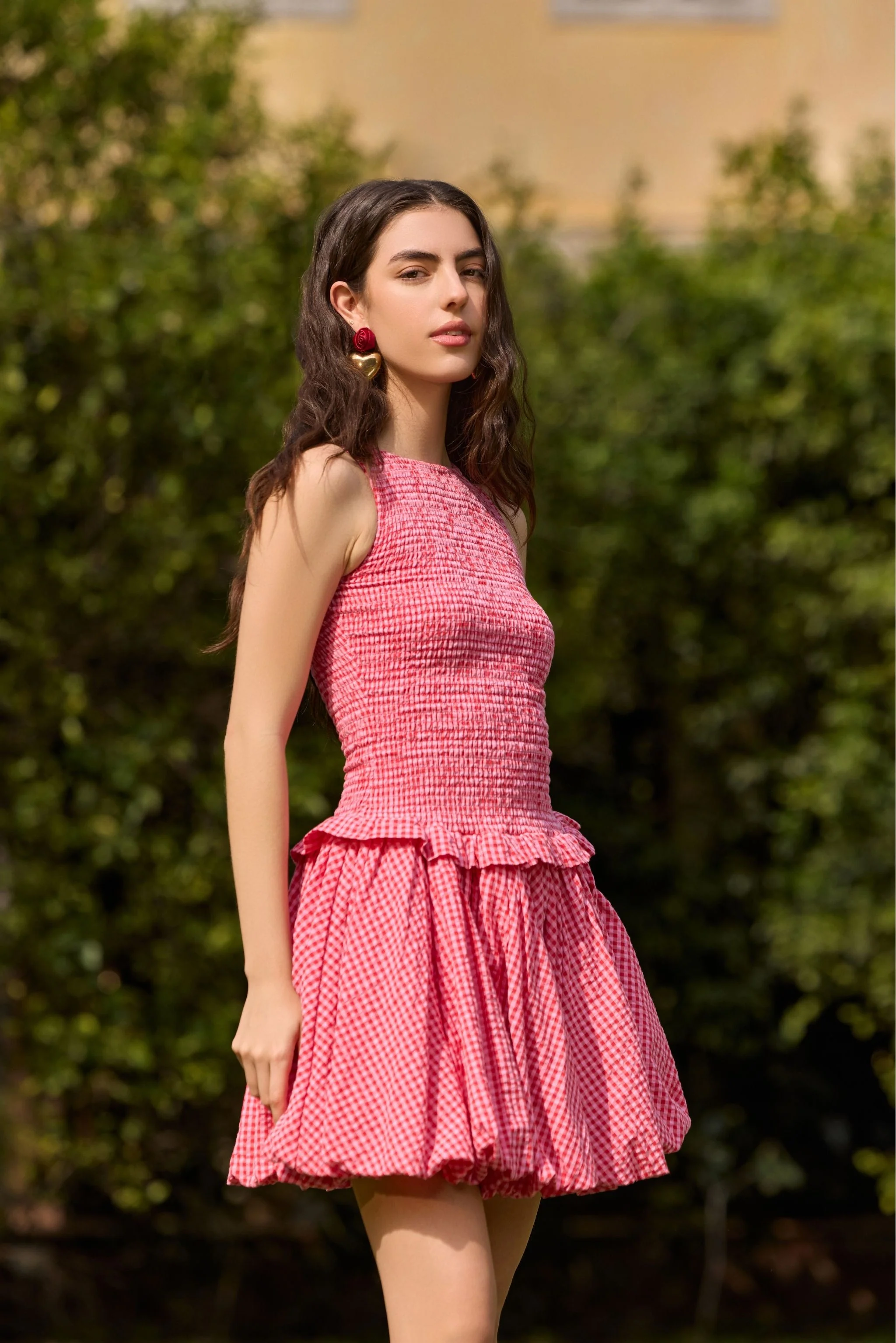Red Gingham Bubble Hem Mini Dress - Image 5
