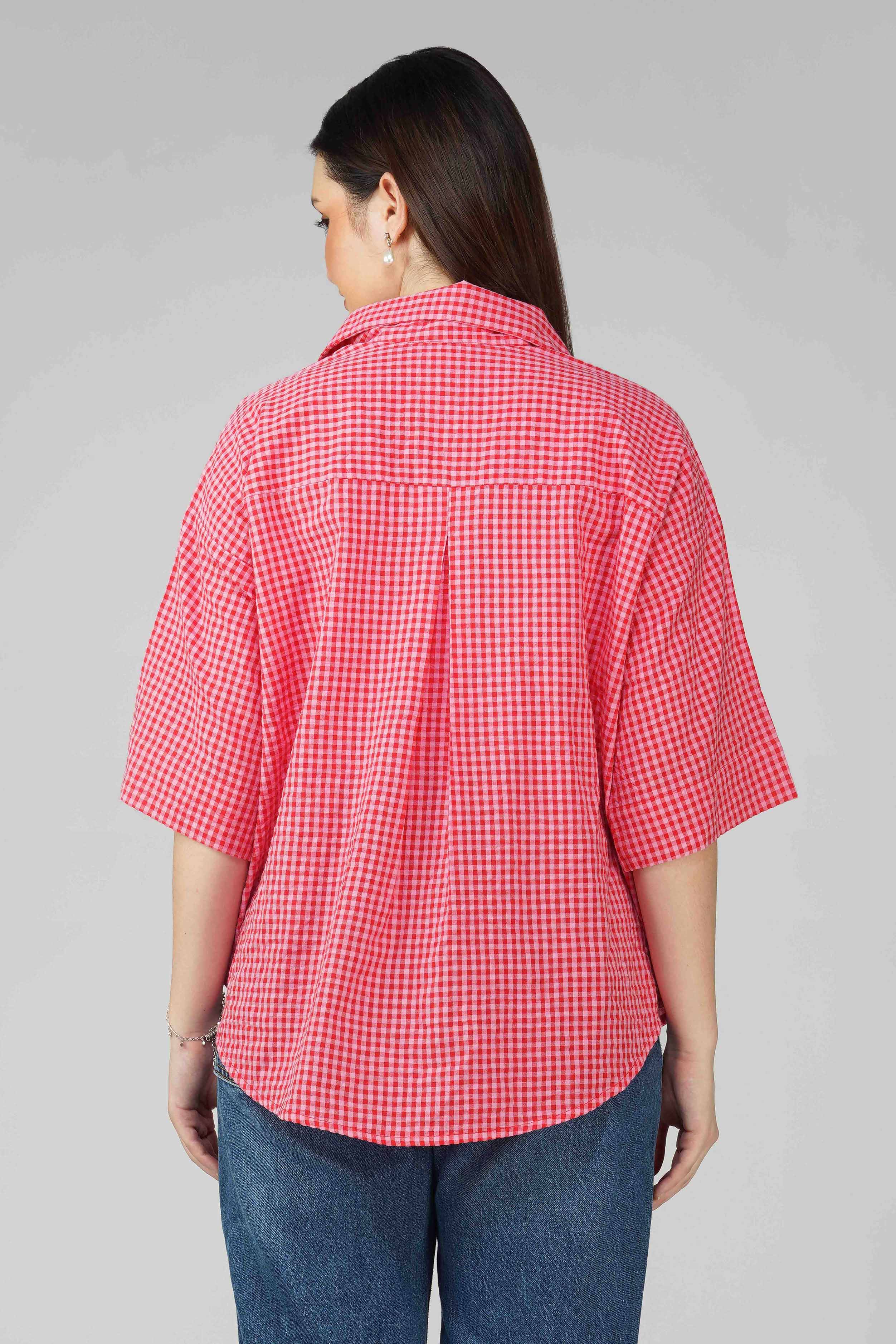 Red Gingham Oversized Shirt - Image 2