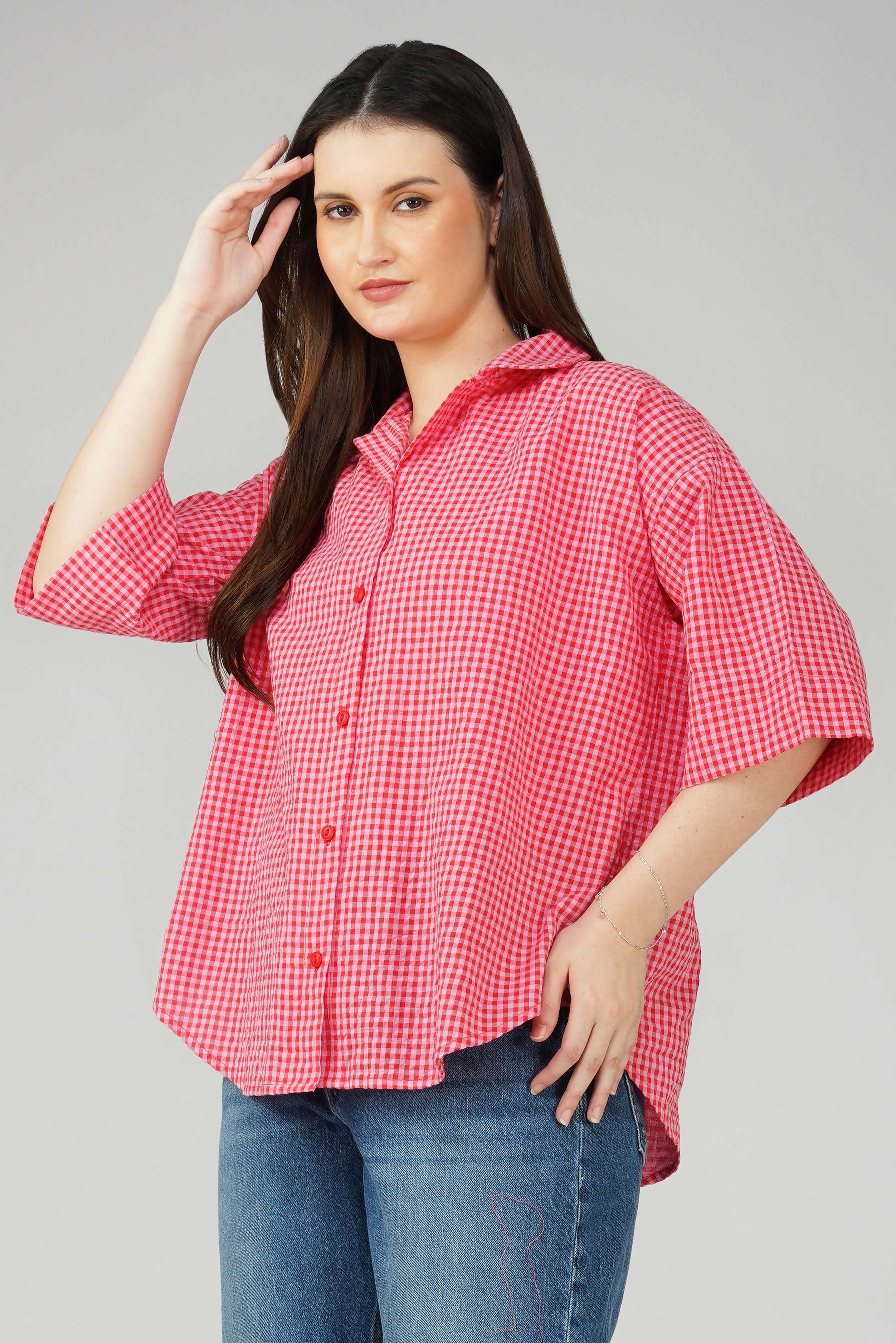 Red Gingham Oversized Shirt - Image 3