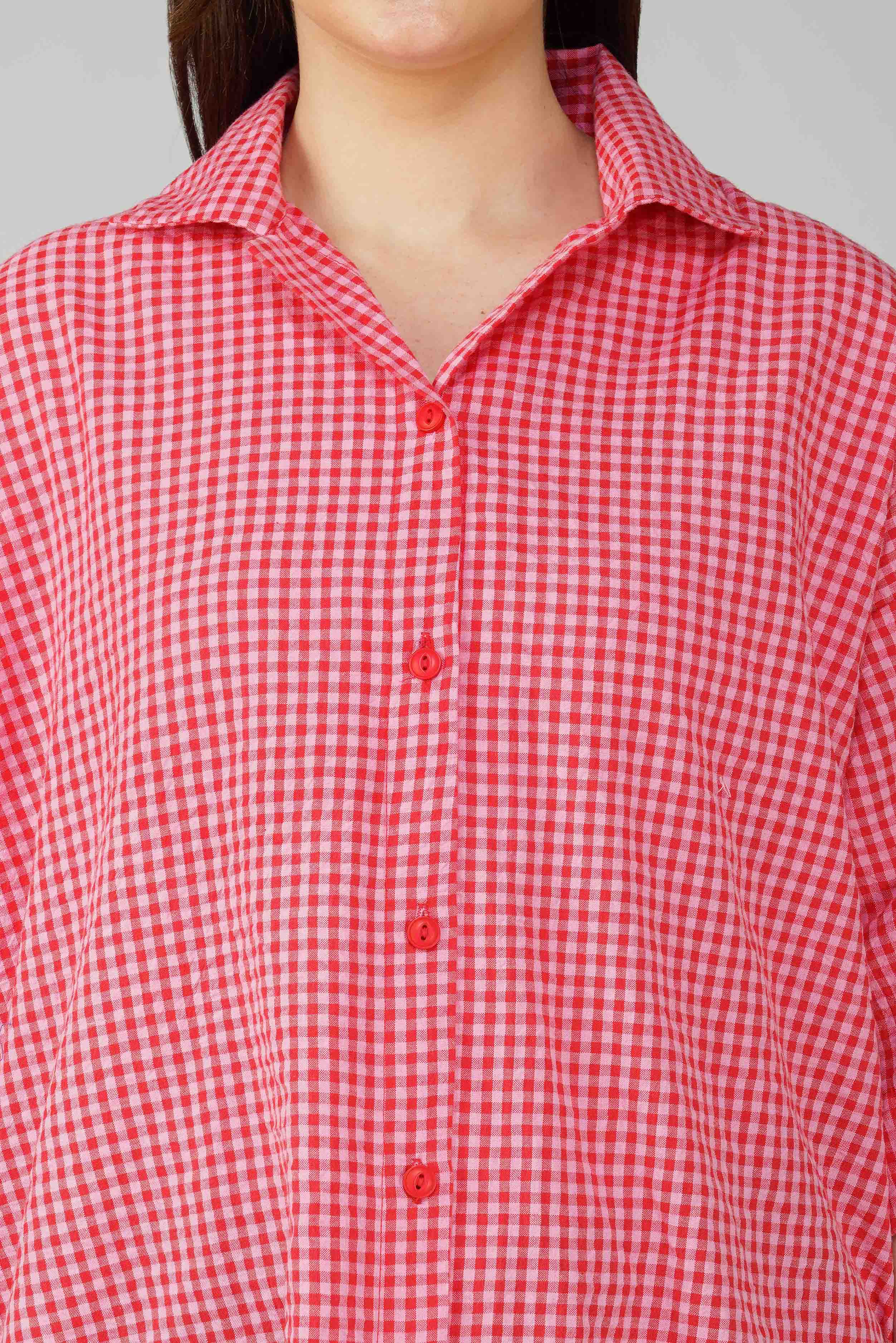 Red Gingham Oversized Shirt - Image 4