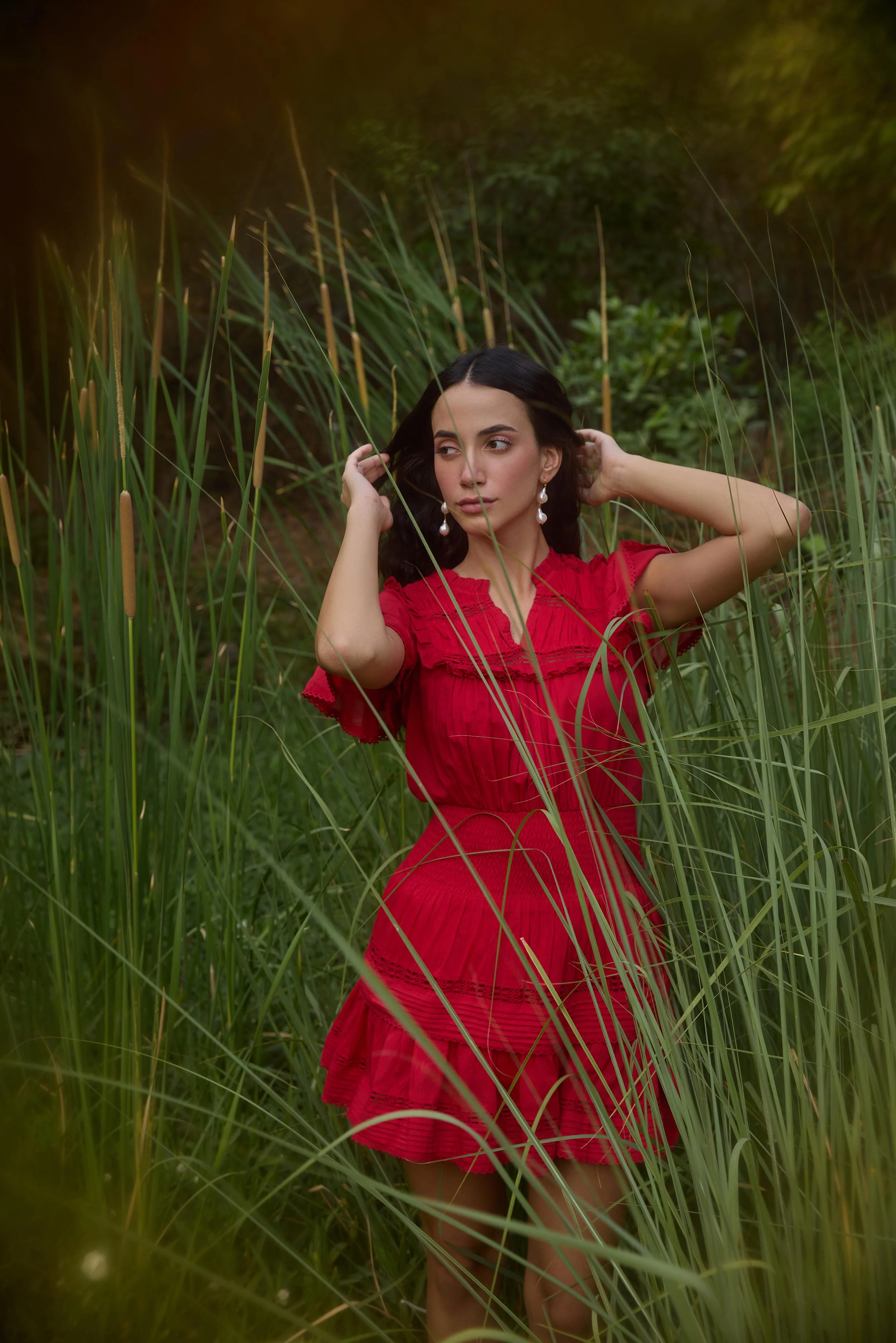 Red Smocked-Waist Mini Dress - Image 4