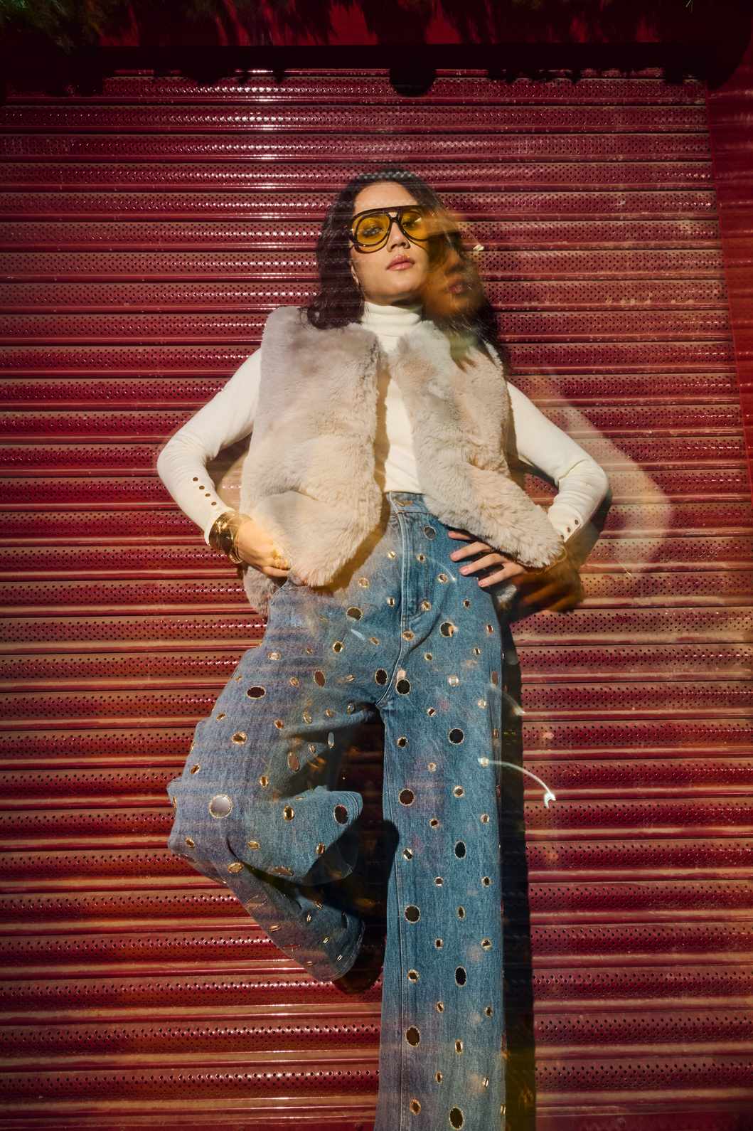 Luxe Light Grey Faux Fur Vest - Image 4