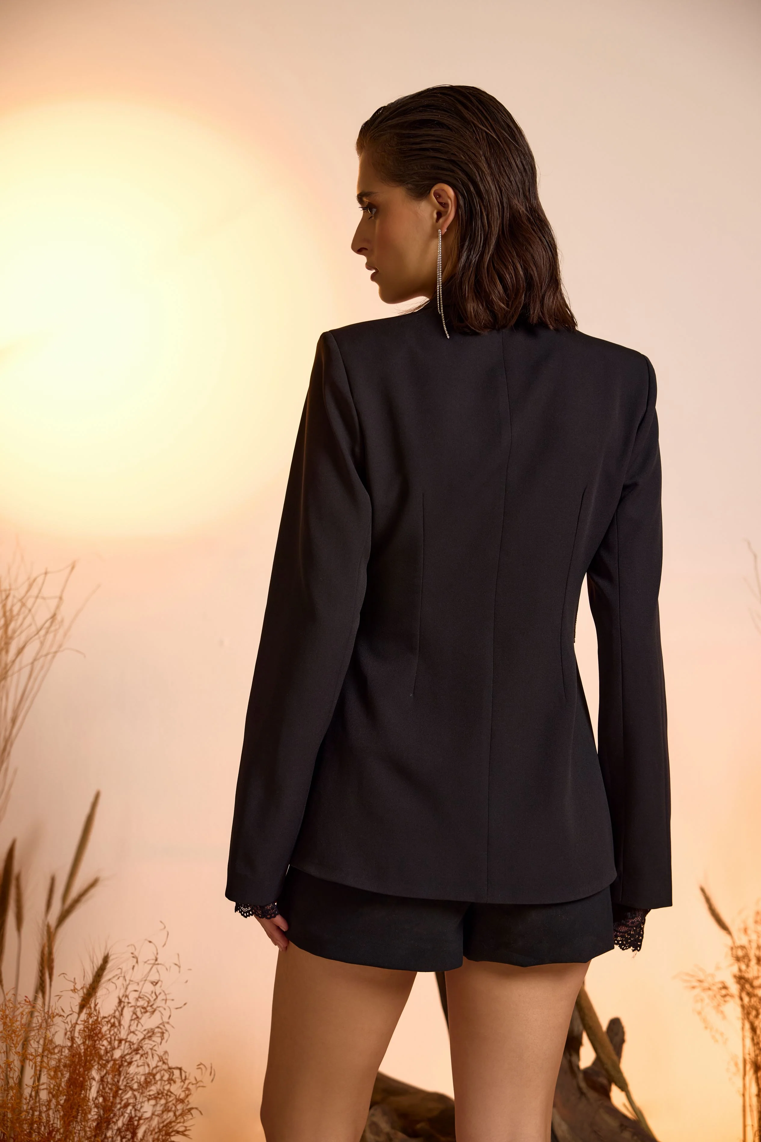 Rhinestone Chain Detailed Cut-out Blazer - Image 4