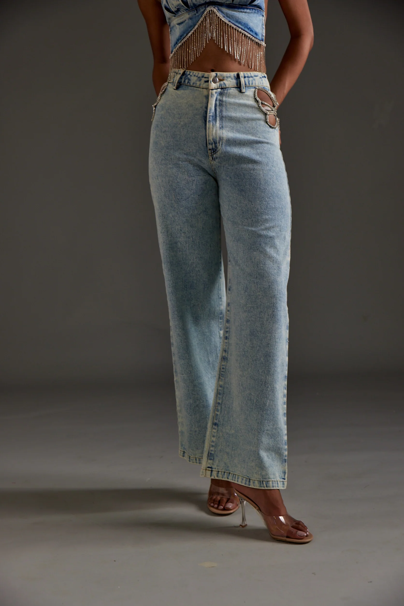 Rhinestone Embellished Cutout Jeans - Image 2