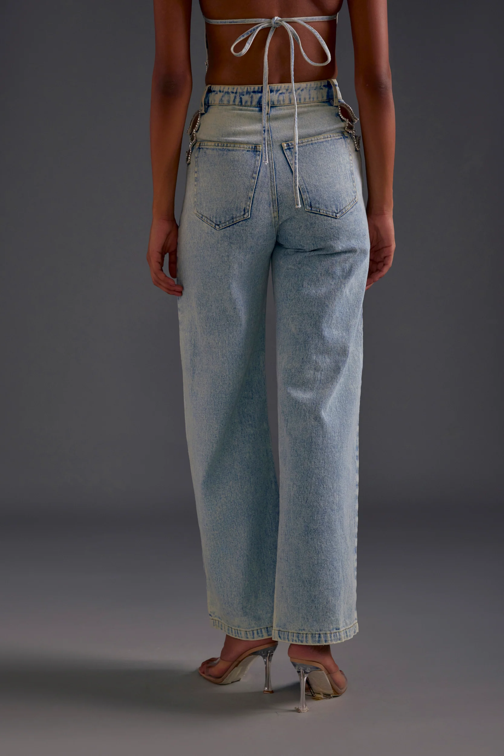 Rhinestone Embellished Cutout Jeans - Image 4