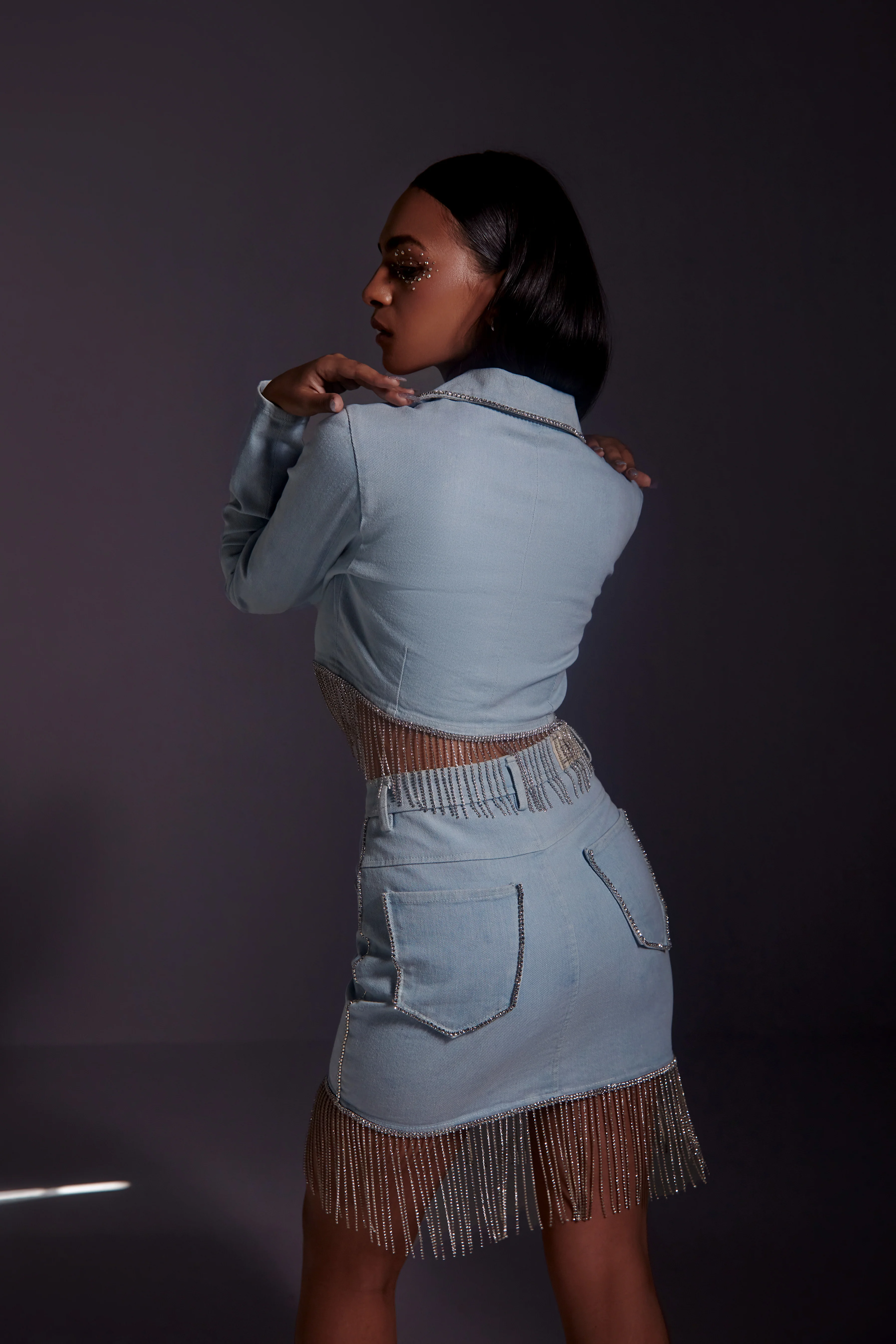 Rhinestone Embellished Denim Mini Skirt - Image 3