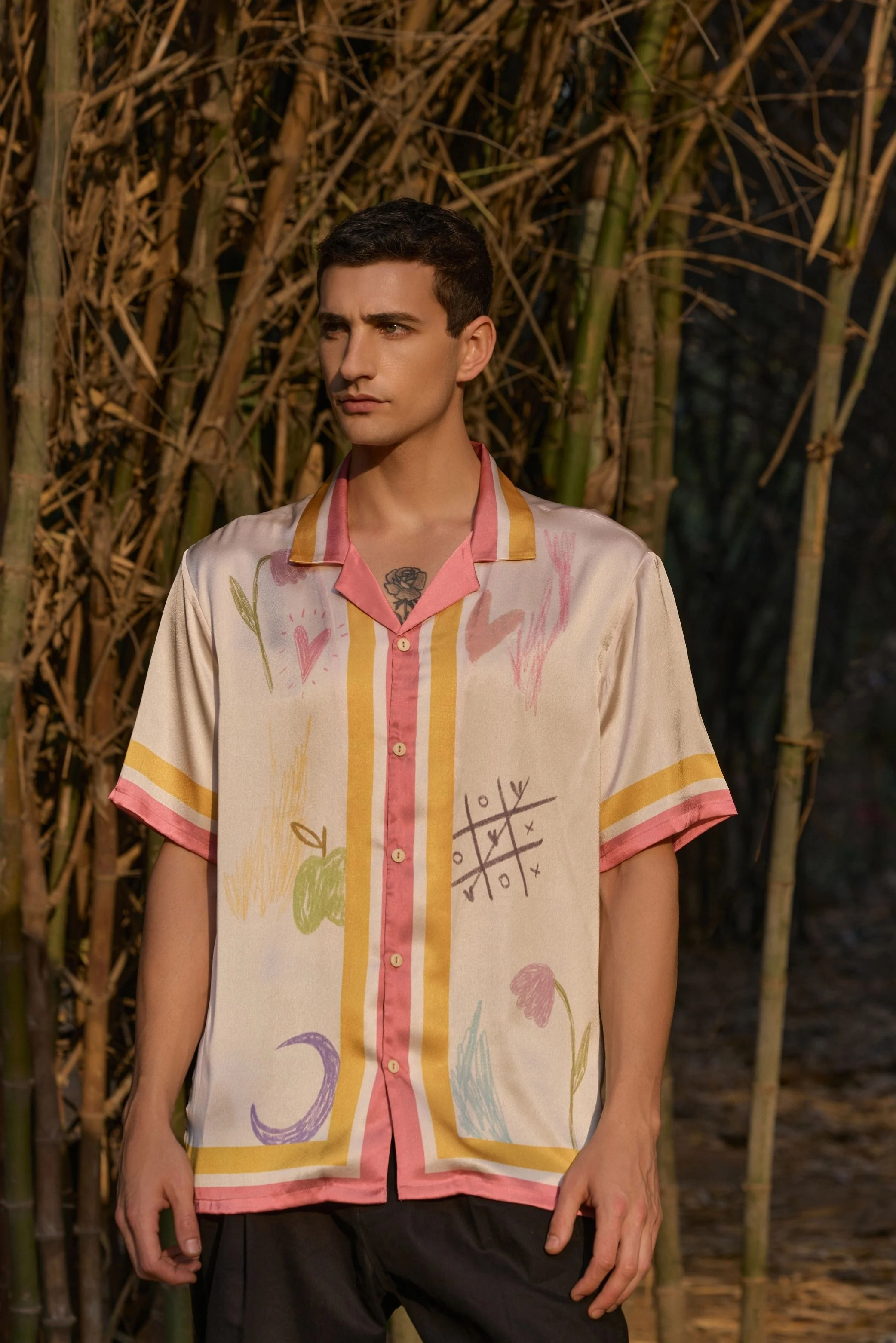 Satin Printed Camp Collar Shirt – Scribble Edition - Image 2