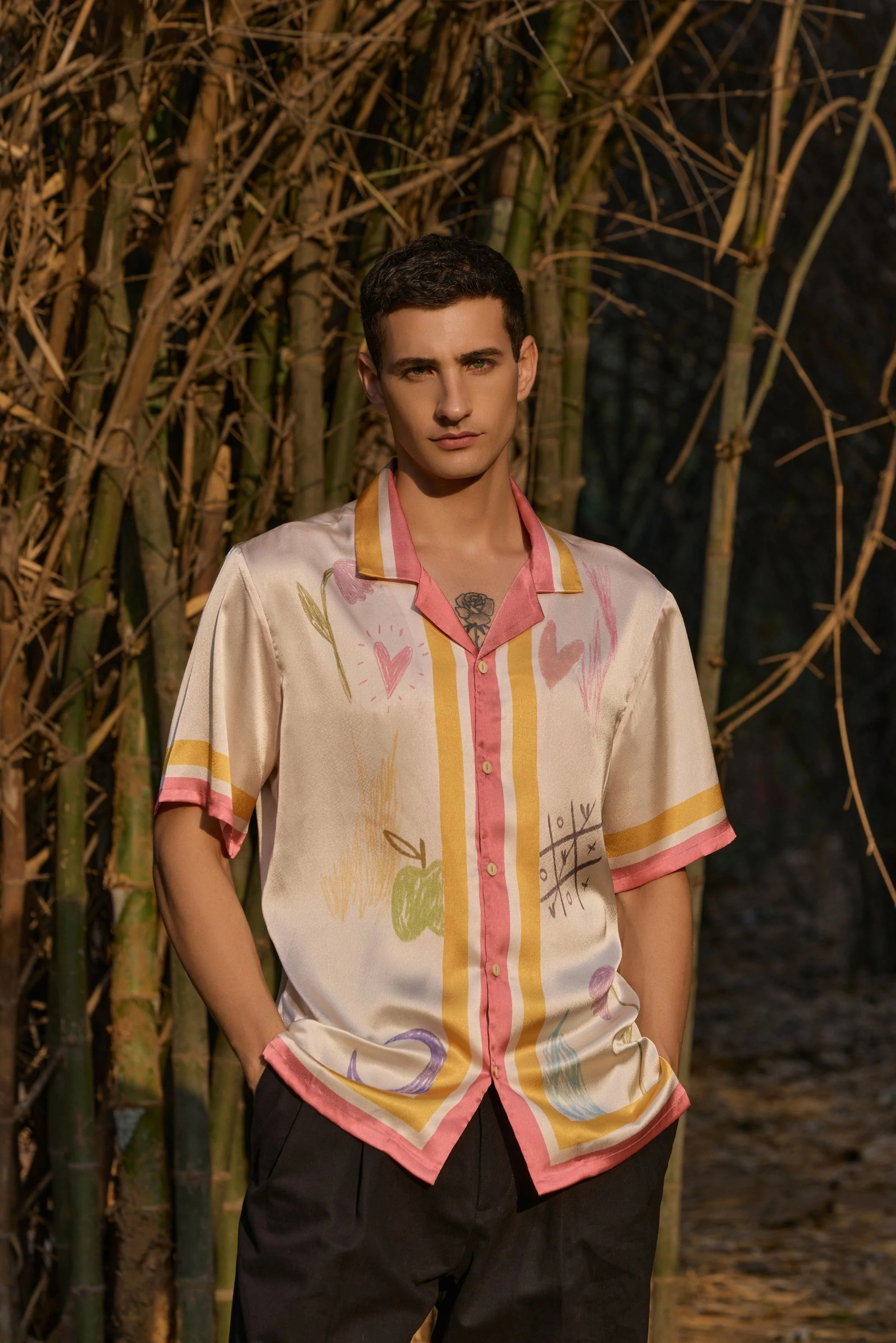 Satin Printed Camp Collar Shirt – Scribble Edition - Image 3