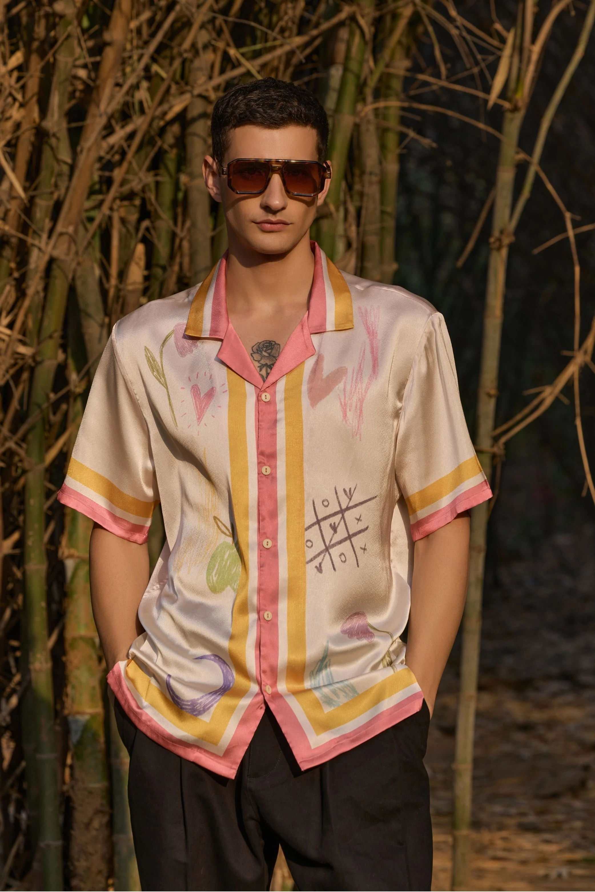 Satin Printed Camp Collar Shirt – Scribble Edition - Image 4