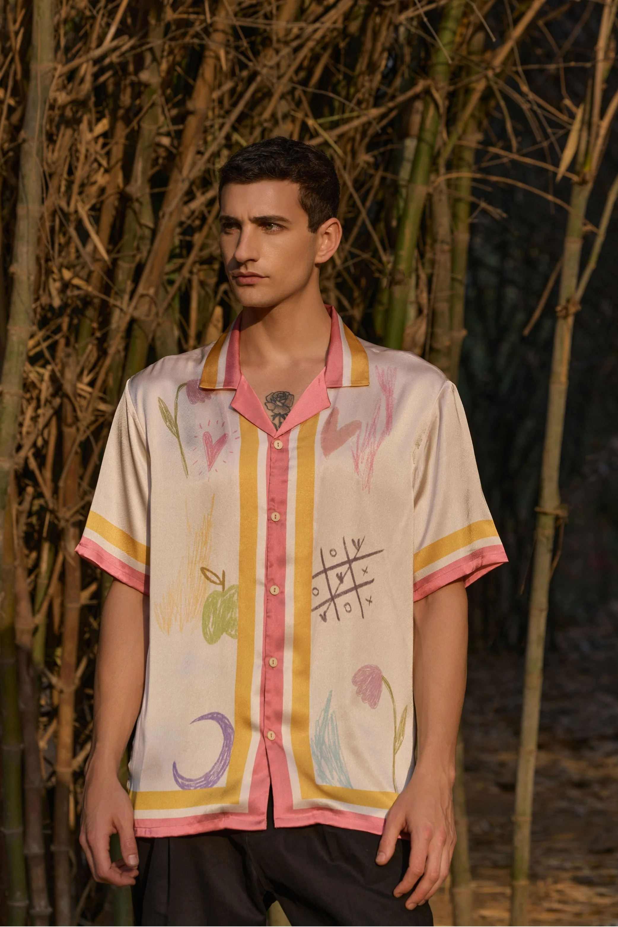 Satin Printed Camp Collar Shirt – Scribble Edition - Image 6