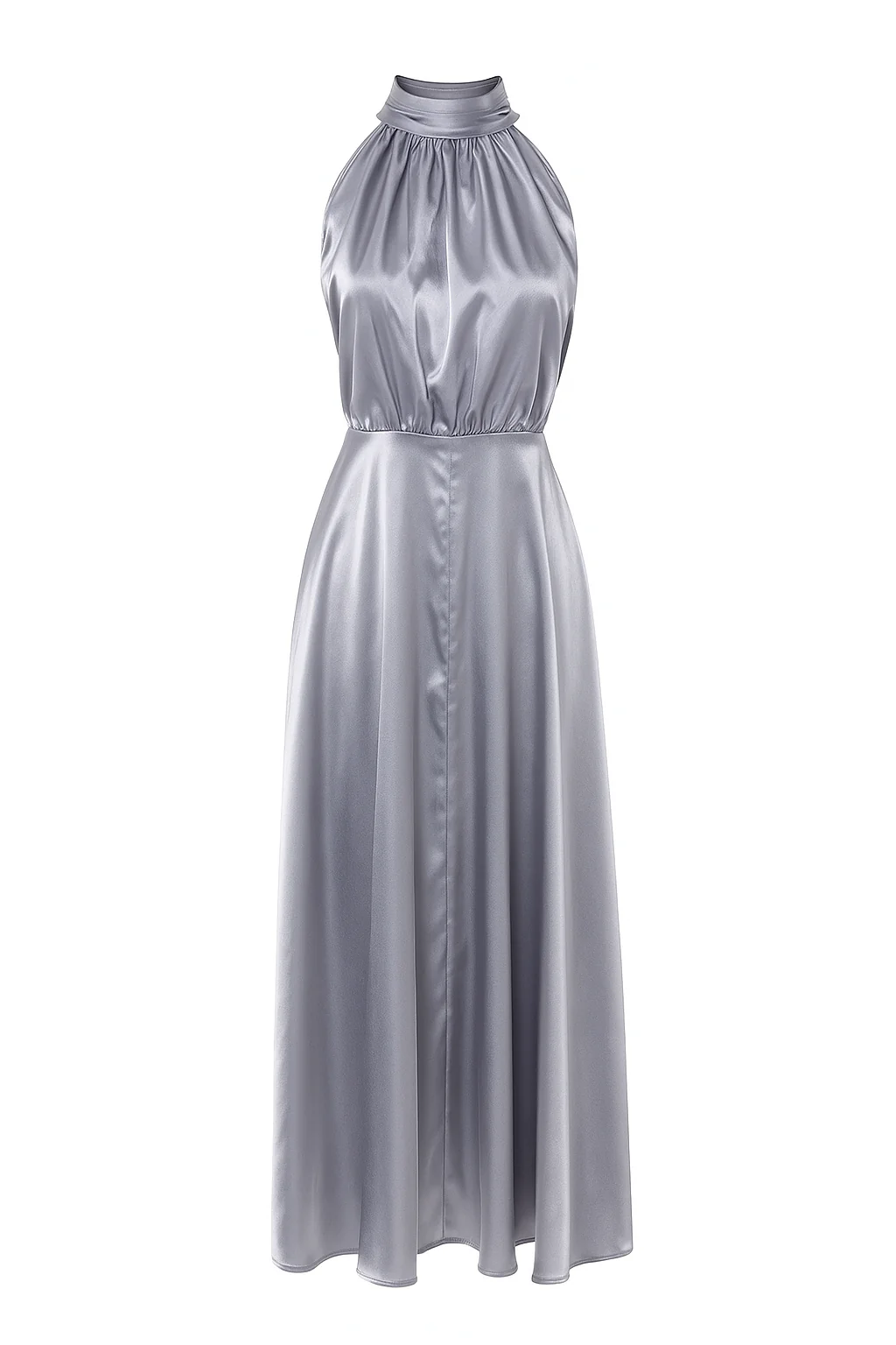 Silver Satin Halter Neck Dress with Scarf - Image 3