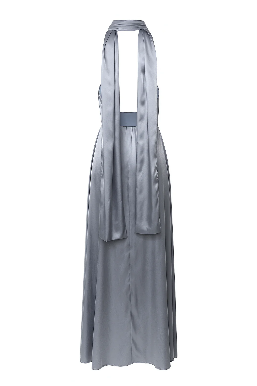 Silver Satin Halter Neck Dress with Scarf - Image 4