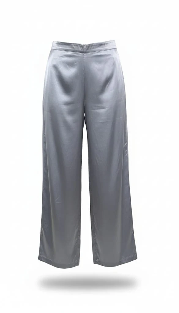 Silver Satin Wide-Leg Pants - Image 2