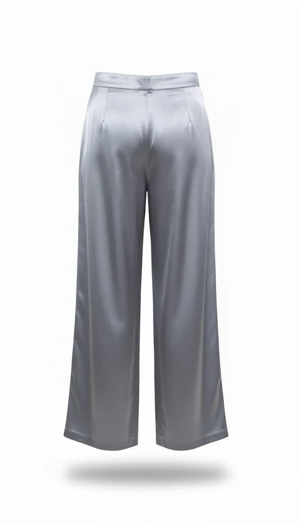 Silver Satin Wide-Leg Pants - Image 3