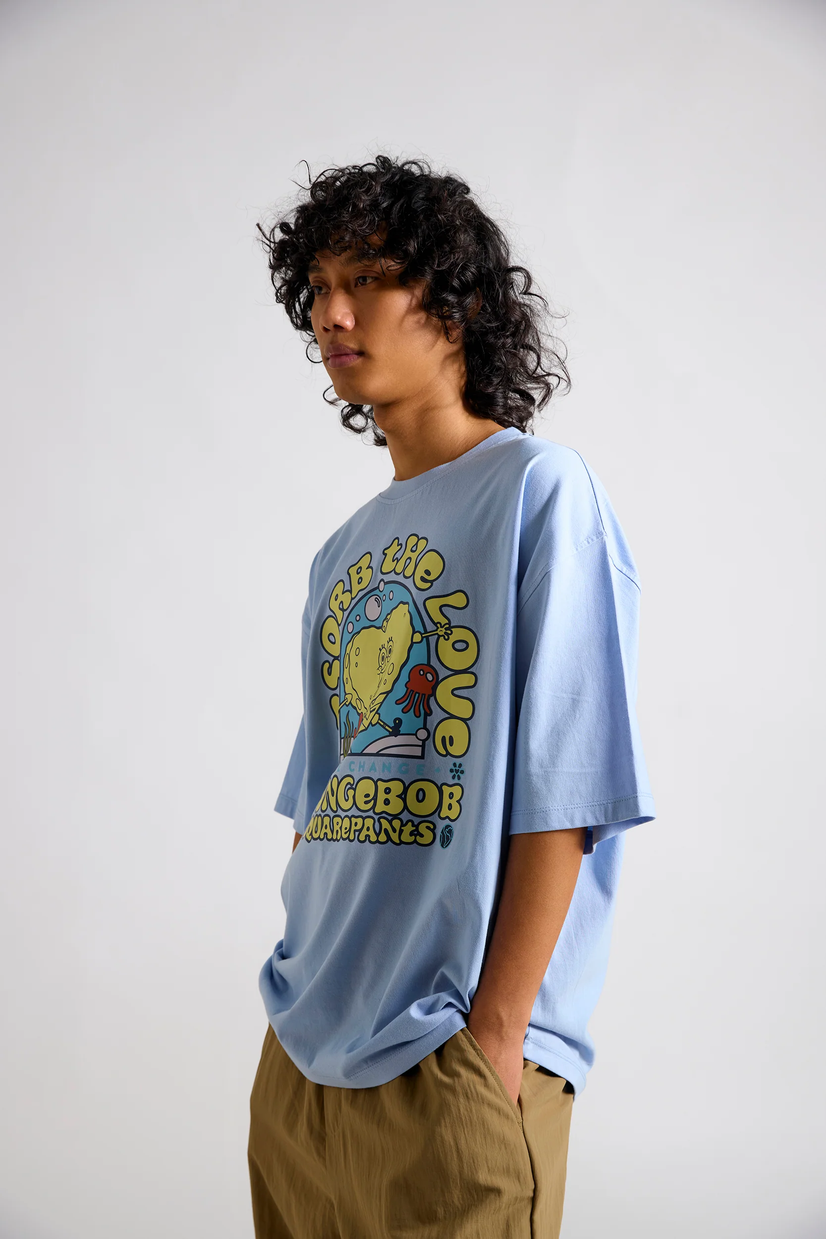 Spongebob: Absorb the Love Men's Oversized T-shirt-Blue - Image 3