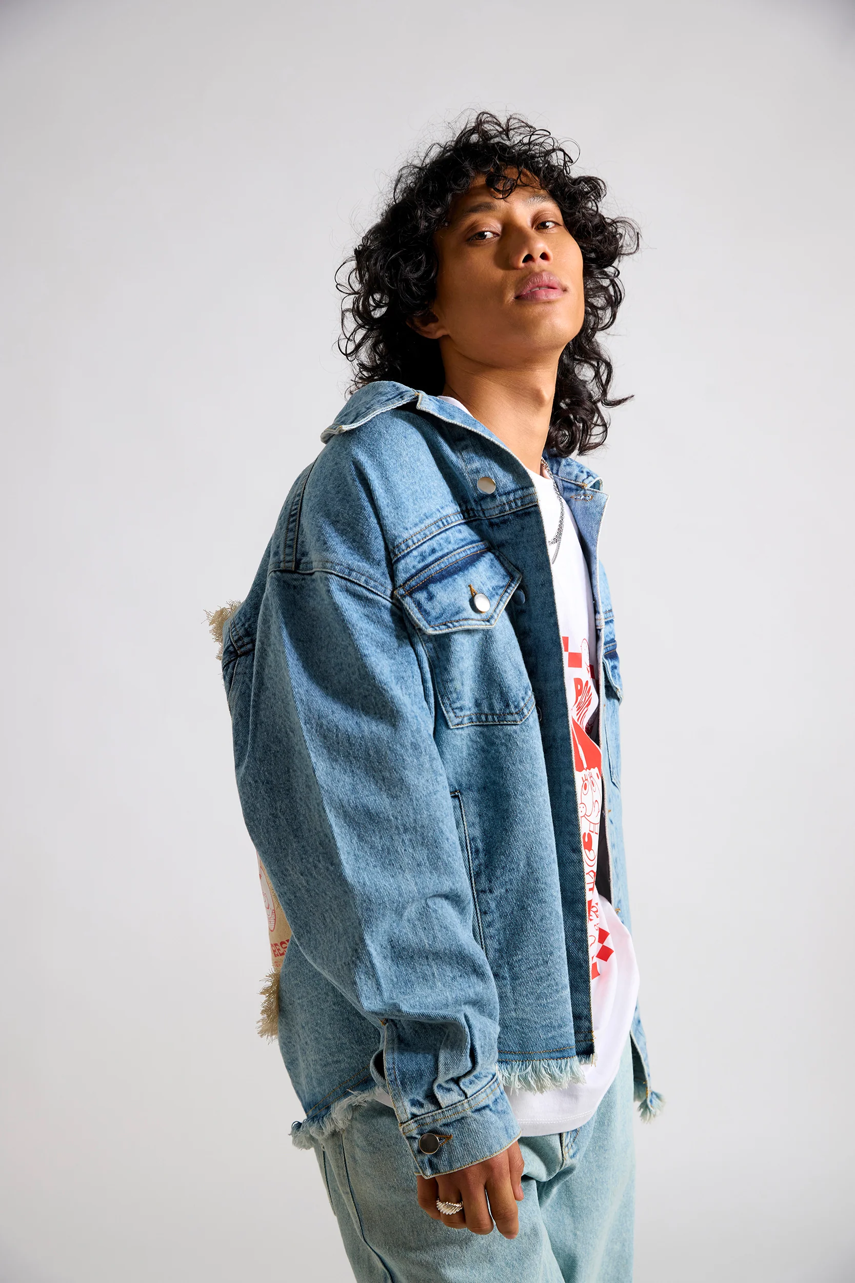 Spongebob:Express Yourself Printed Canvas Men's Oversized Denim Jacket - Image 4