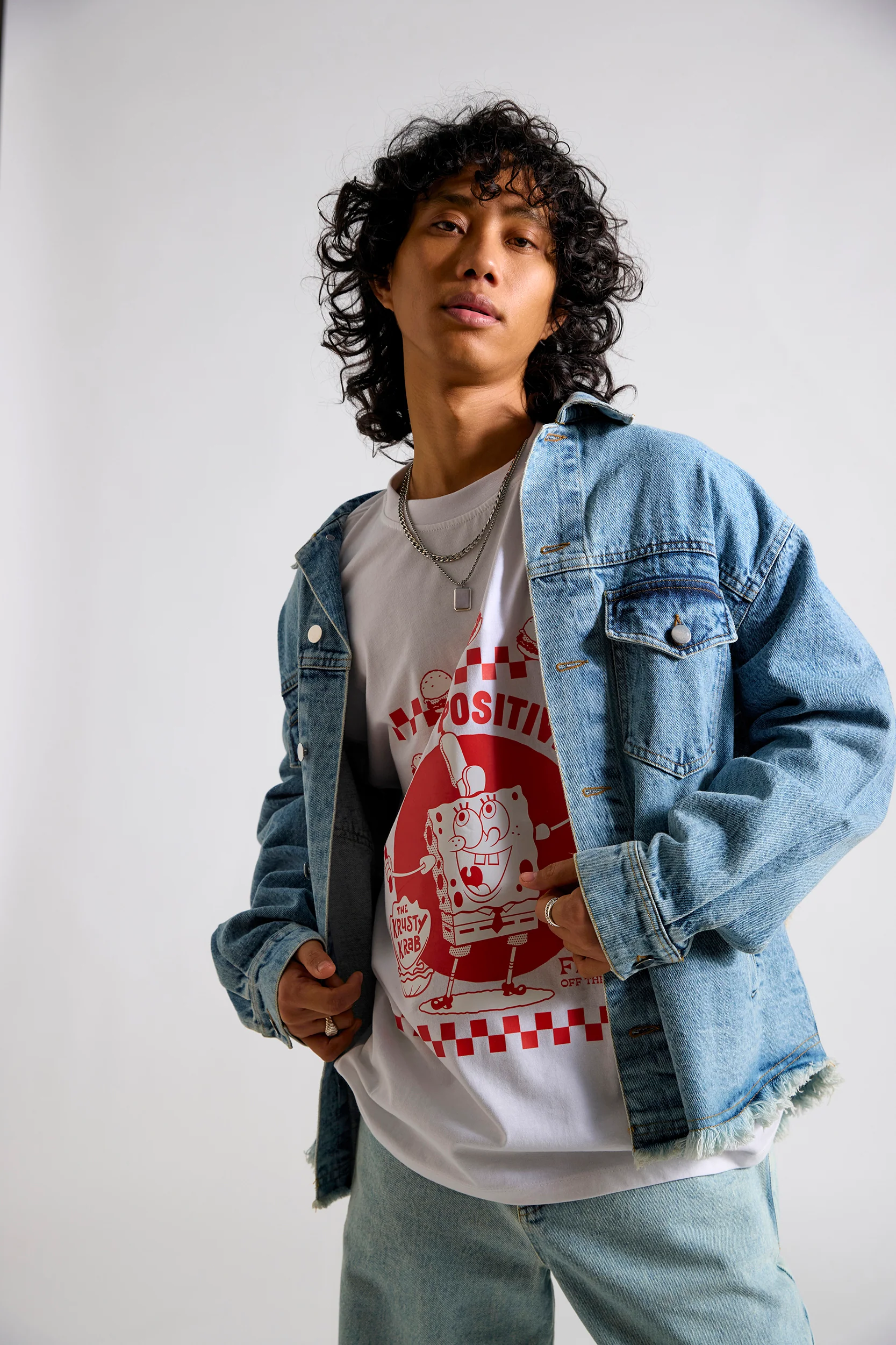 Spongebob:Express Yourself Printed Canvas Men's Oversized Denim Jacket - Image 5