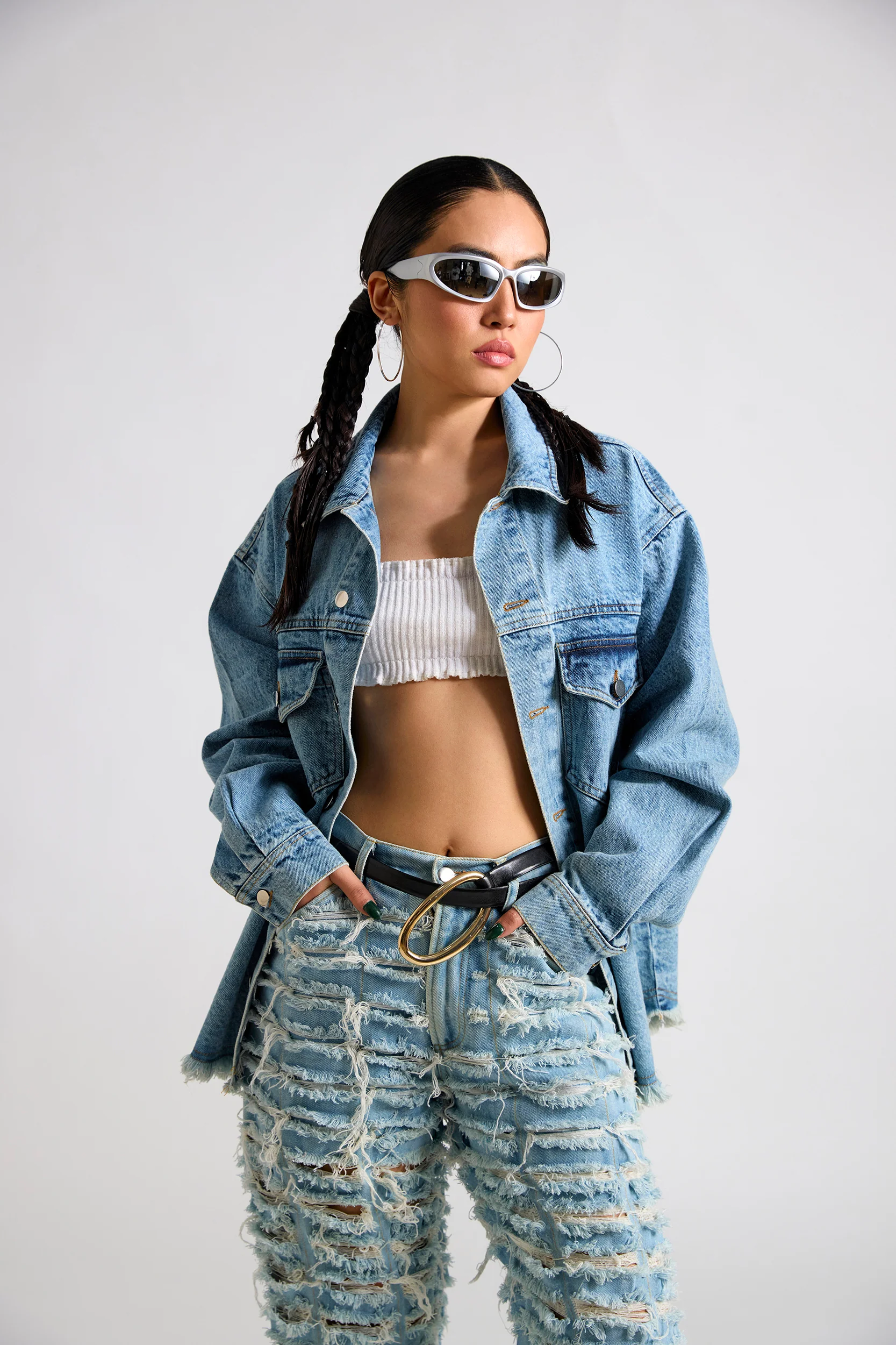 Spongebob:Express Yourself Printed Canvas Oversized Denim Jacket - Image 3