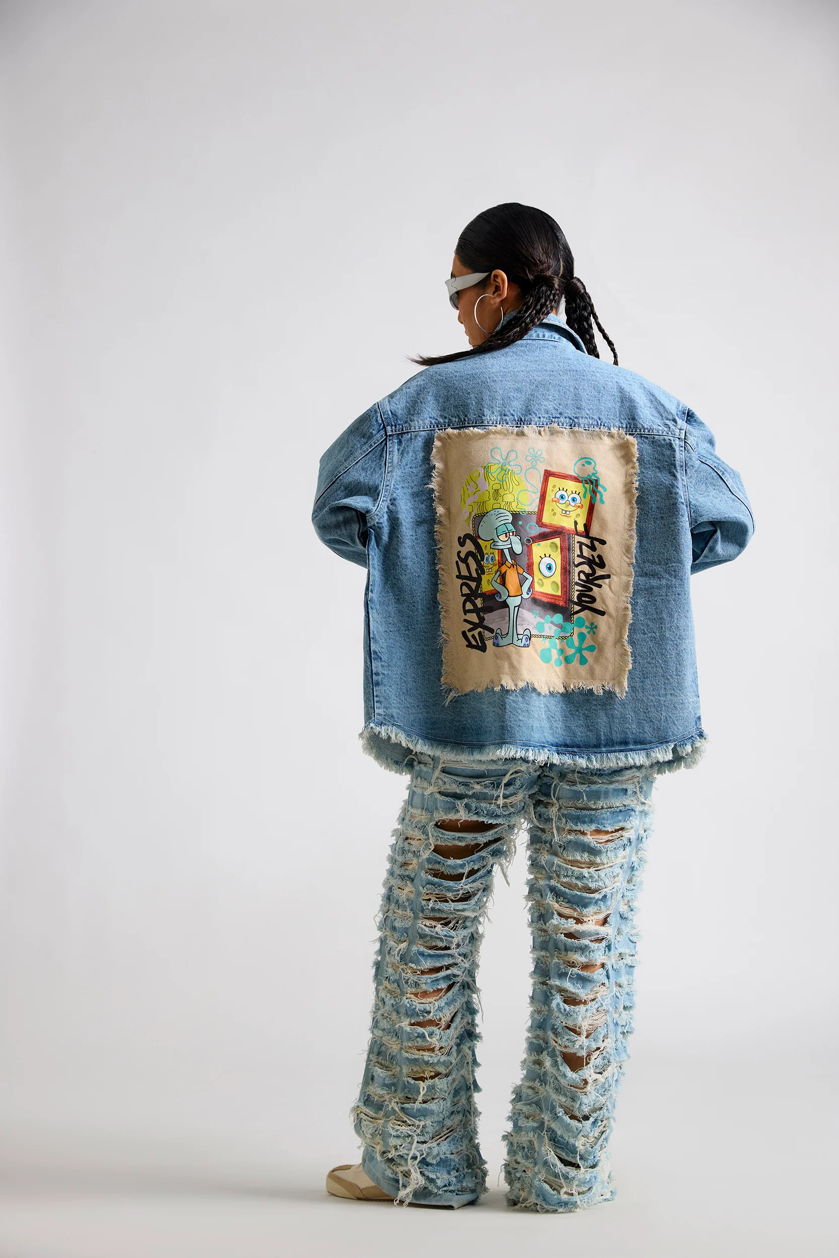 Spongebob:Express Yourself Printed Canvas Oversized Denim Jacket - Image 4