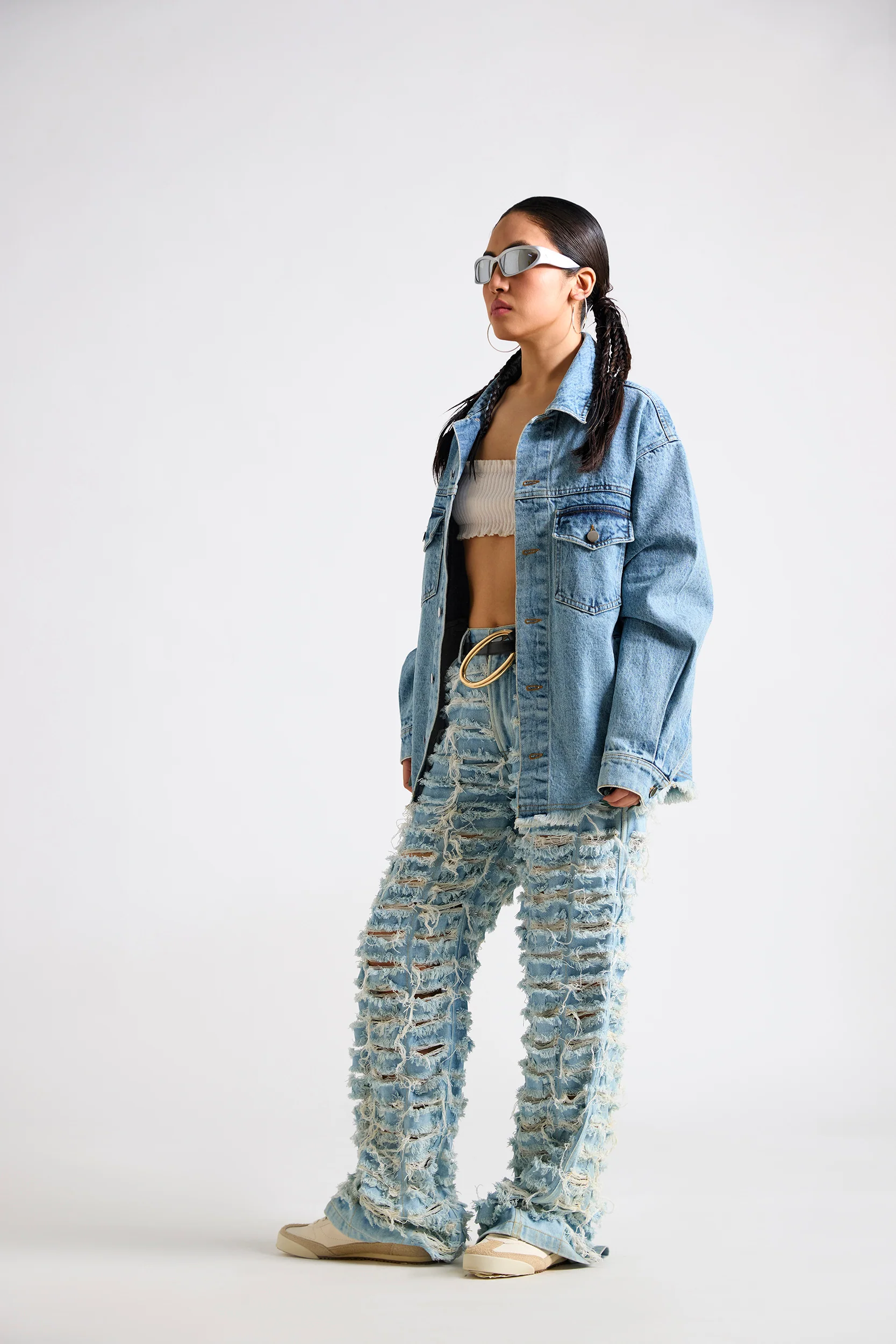 Spongebob:Express Yourself Printed Canvas Oversized Denim Jacket - Image 5