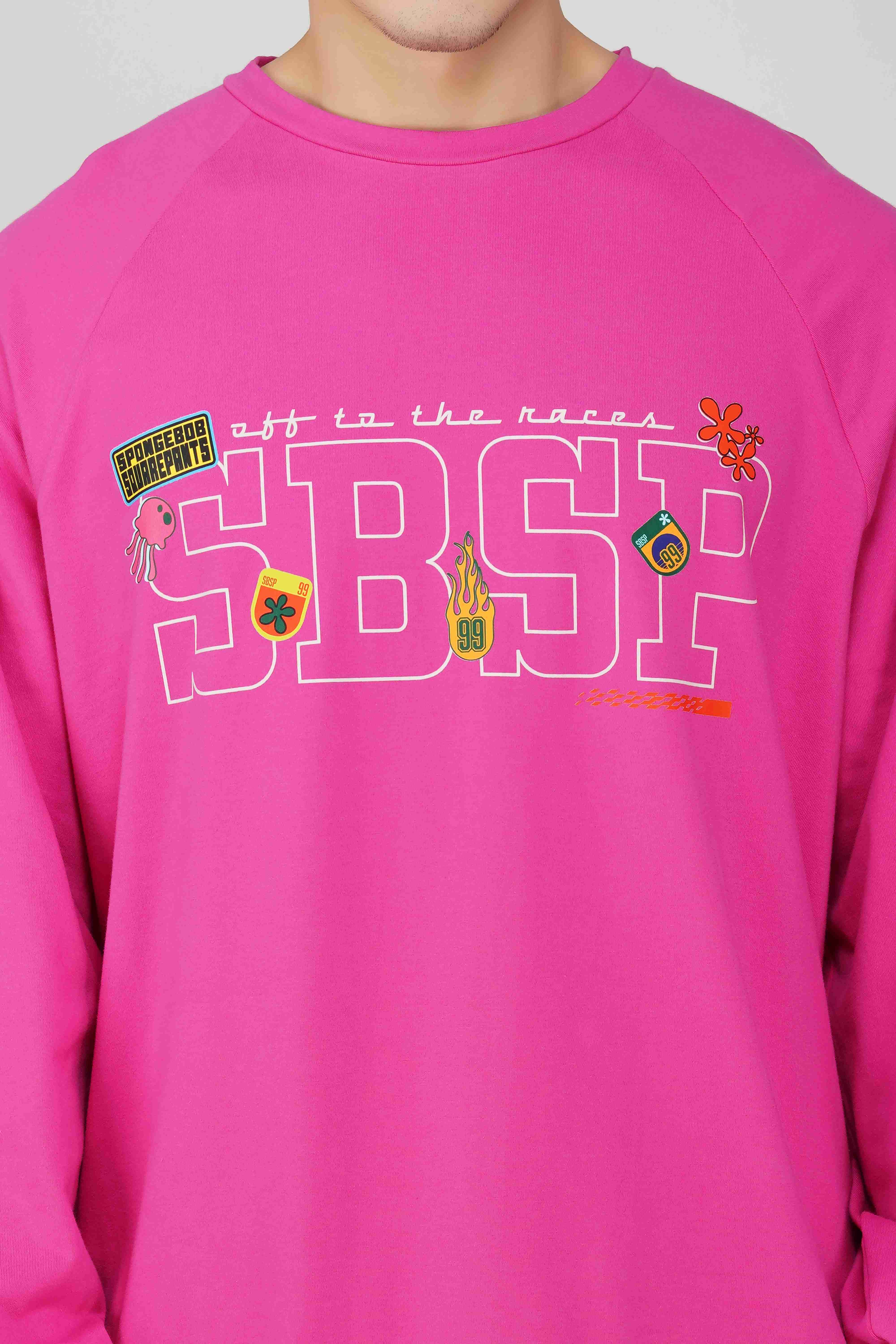 SpongeBob: Off to the Races Oversized Men's T-shirt-Pink - Image 4
