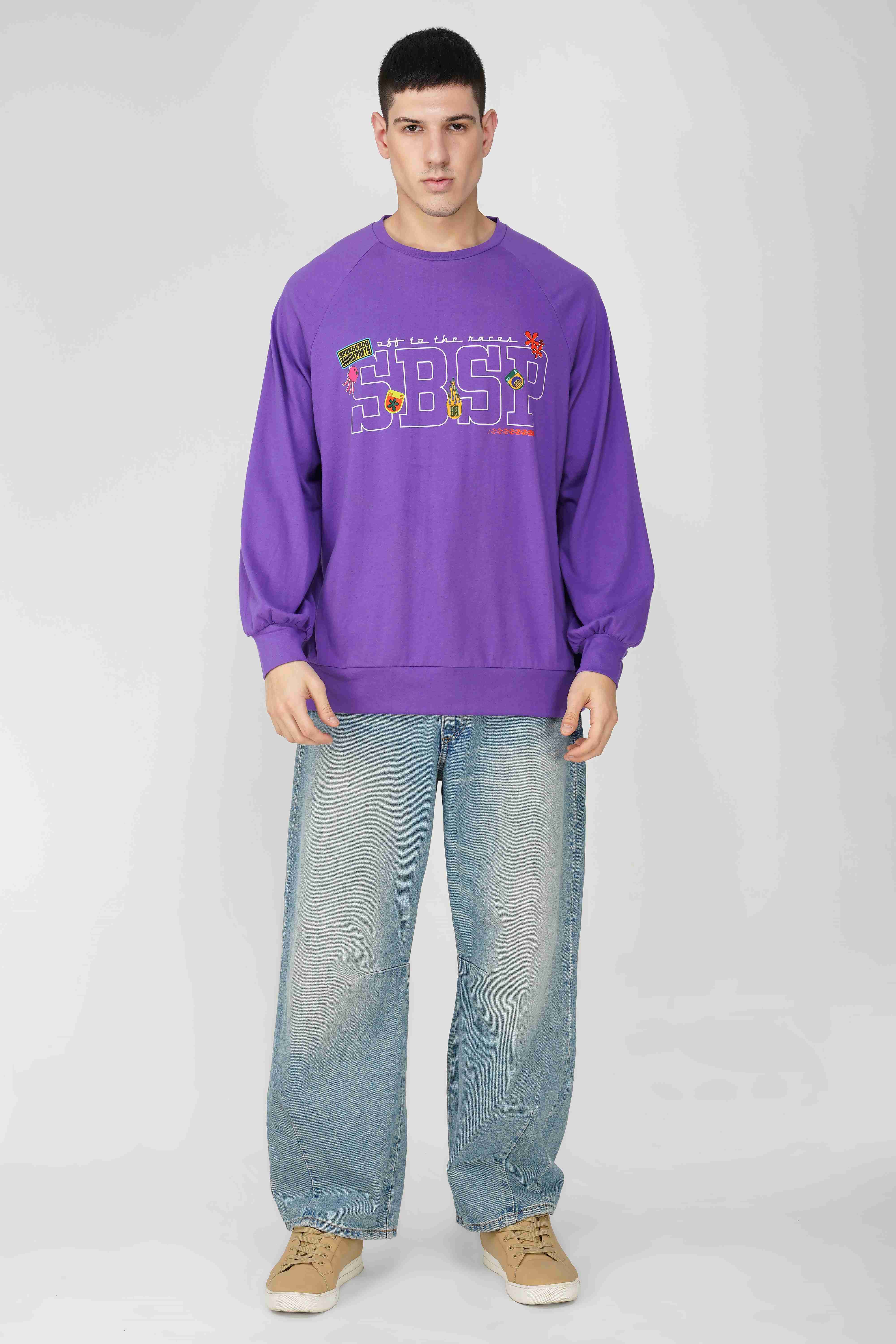 SpongeBob: Off to the Races Oversized Men's T-shirt-Purple - Image 2