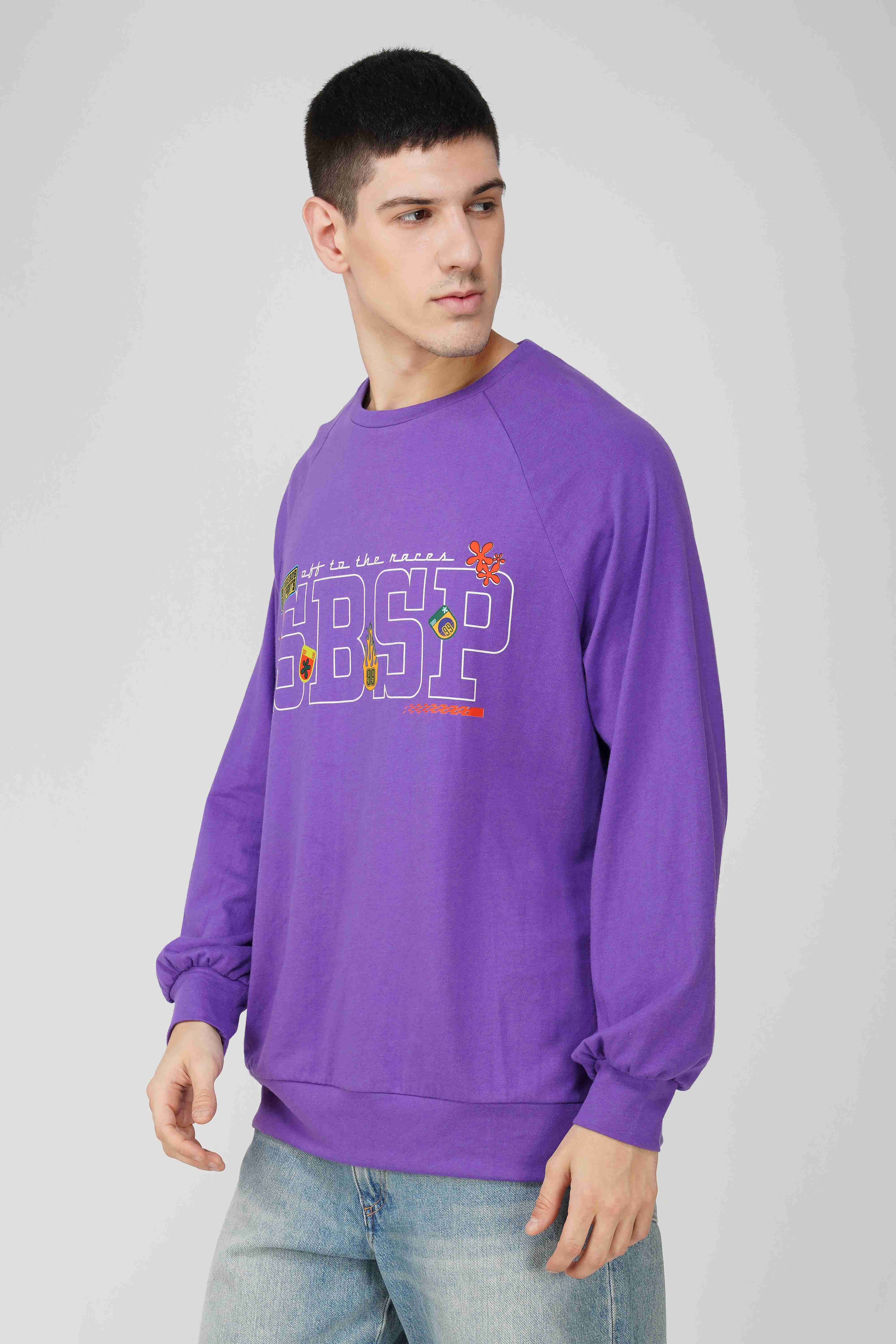 SpongeBob: Off to the Races Oversized Men's T-shirt-Purple - Image 3