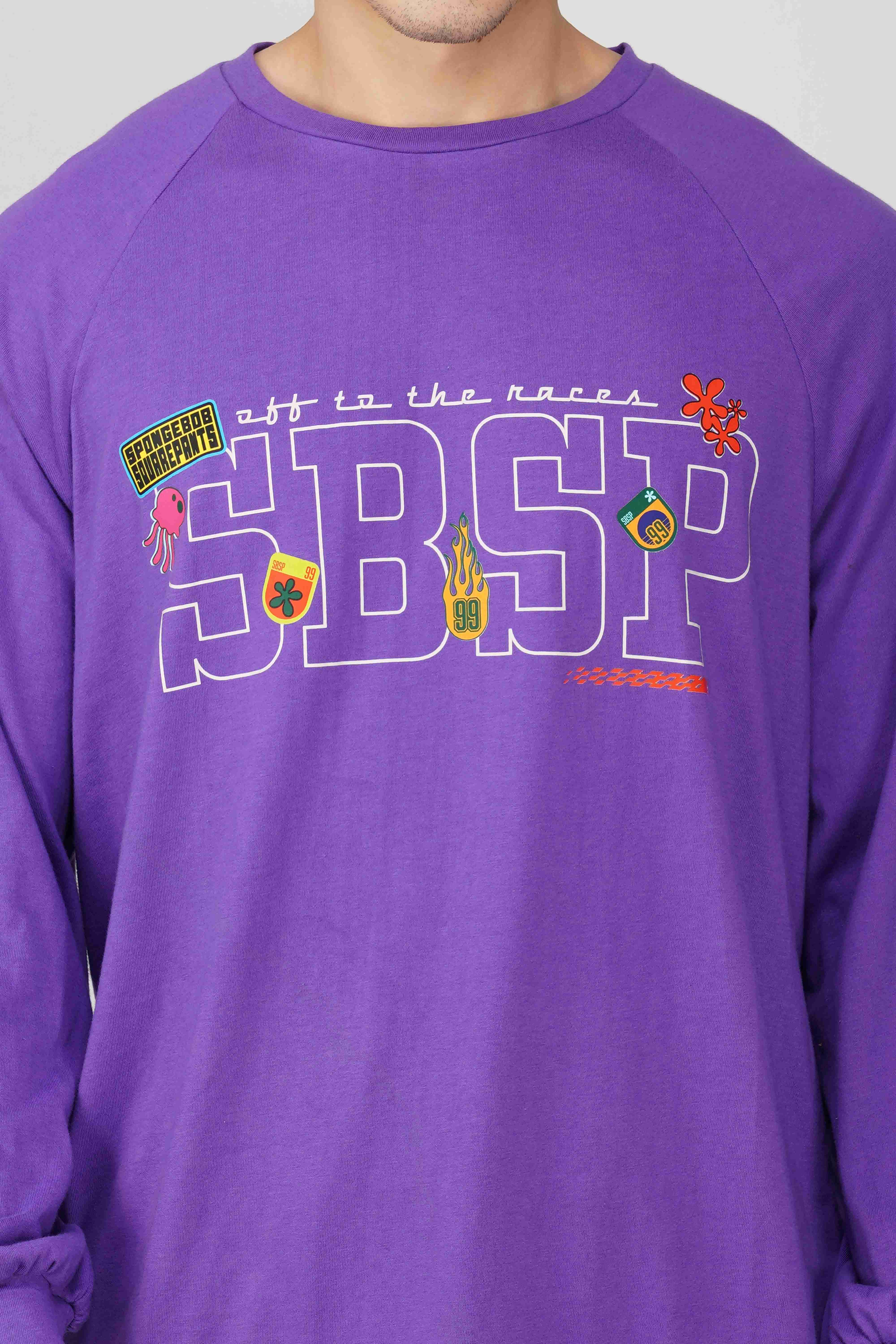 SpongeBob: Off to the Races Oversized Men's T-shirt-Purple - Image 4