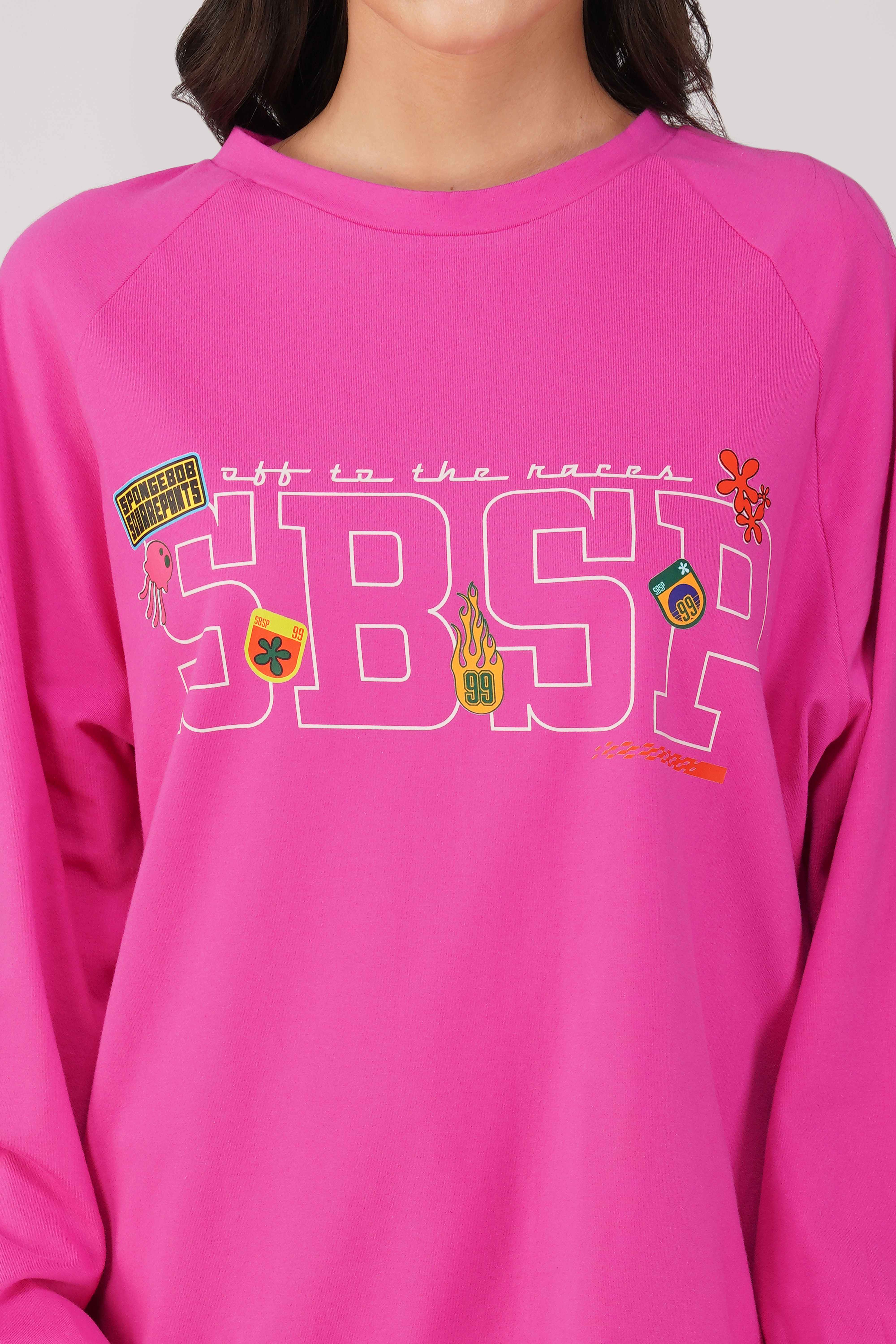 SpongeBob: Off to the Races Oversized T-shirt-Pink - Image 5