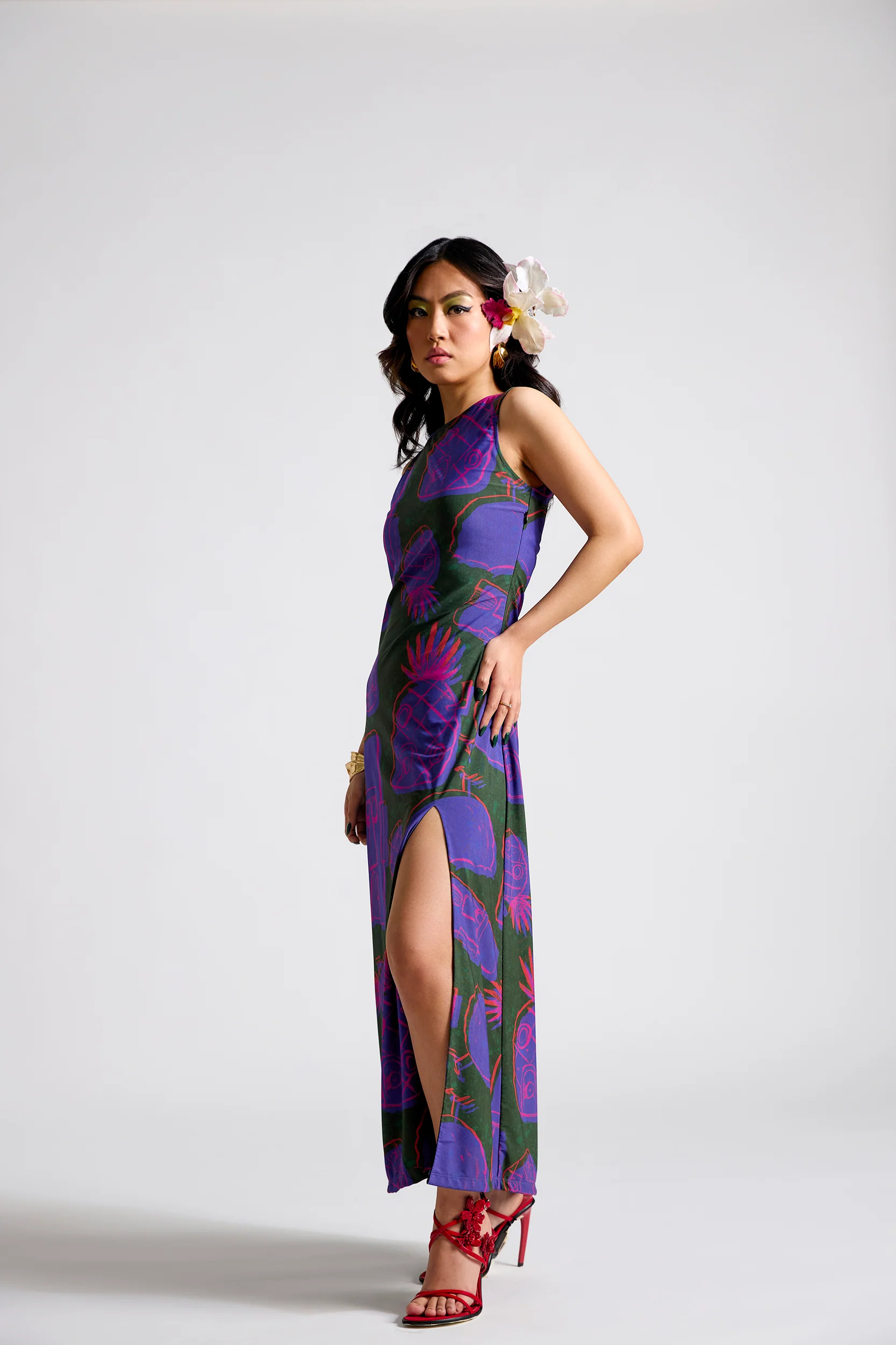 Spongebob:Printed Front Slit A-line Maxi Dress - Image 2