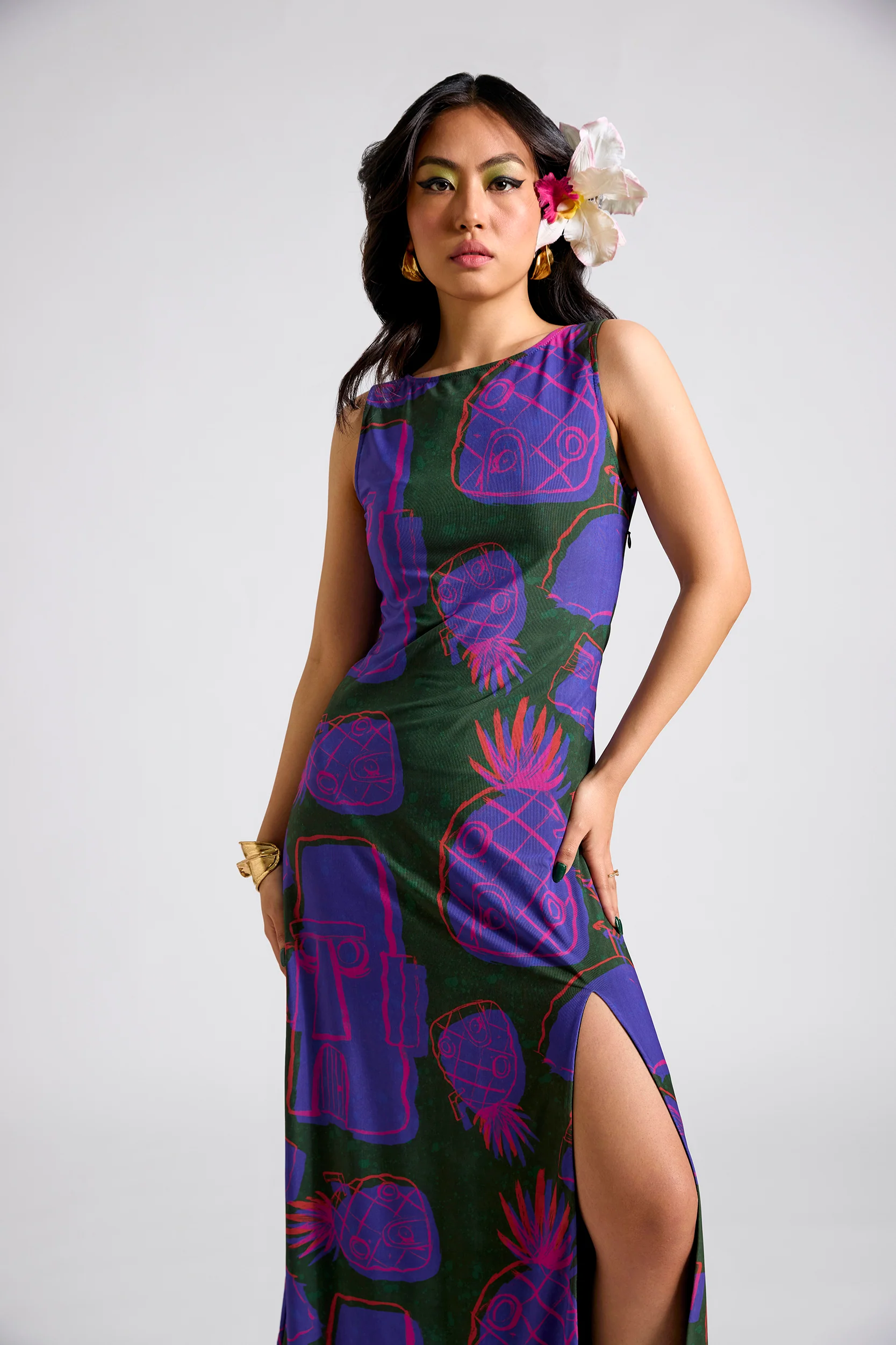 Spongebob:Printed Front Slit A-line Maxi Dress - Image 4