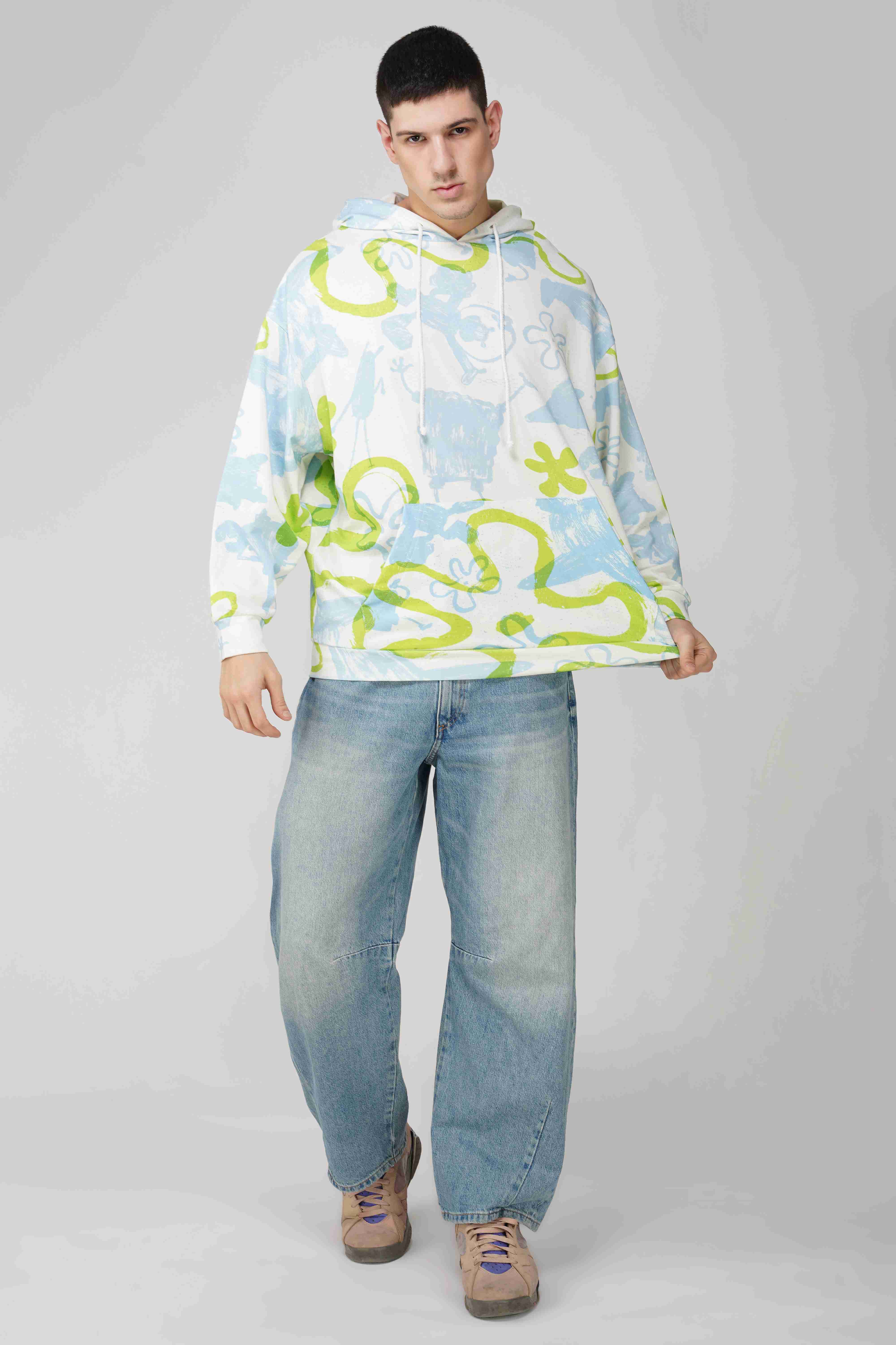 Spongebob Printed Oversized Men's Hoodie - Image 2