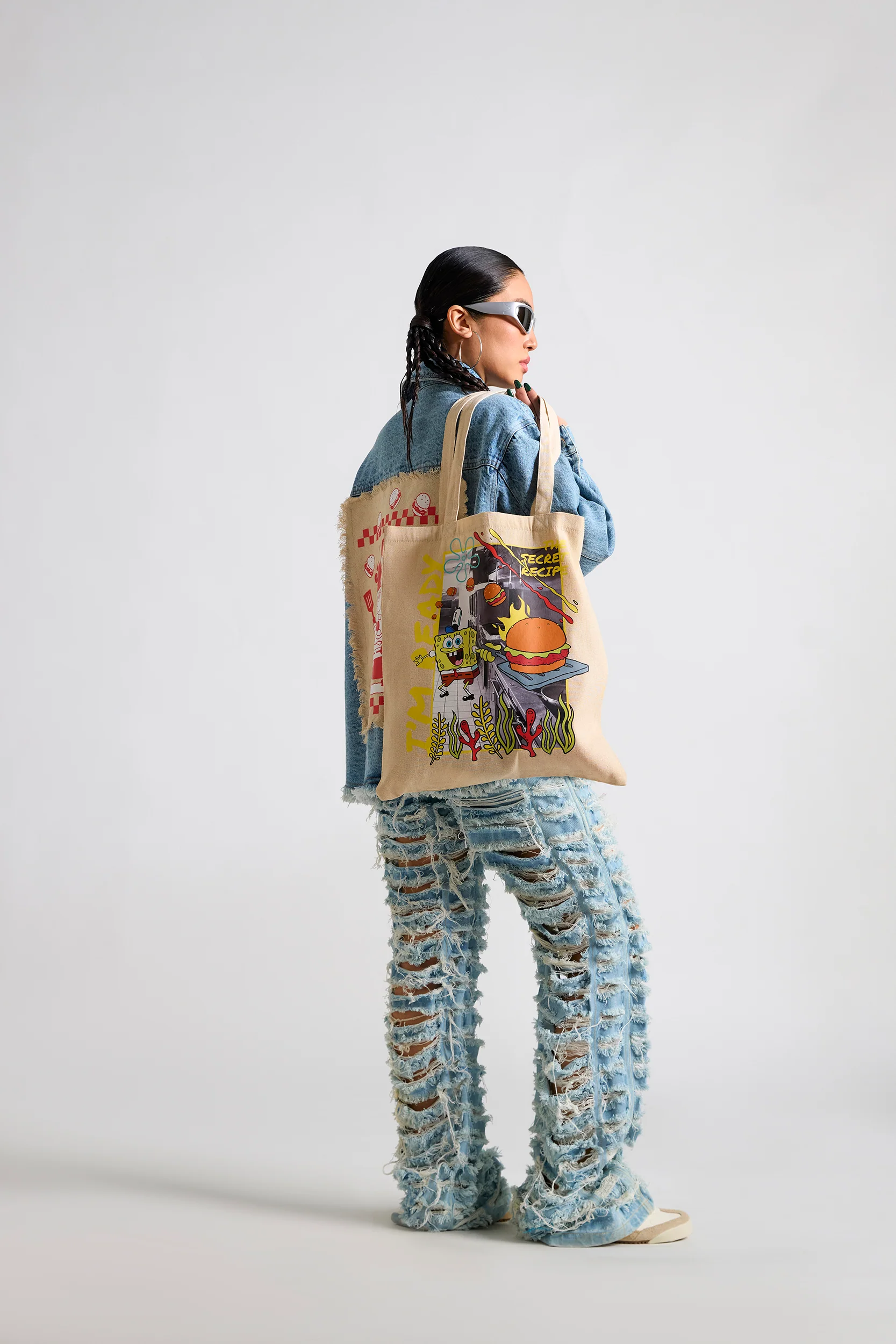 Spongebob:Stay Positive Canvas Oversized Denim Jacket - Image 5