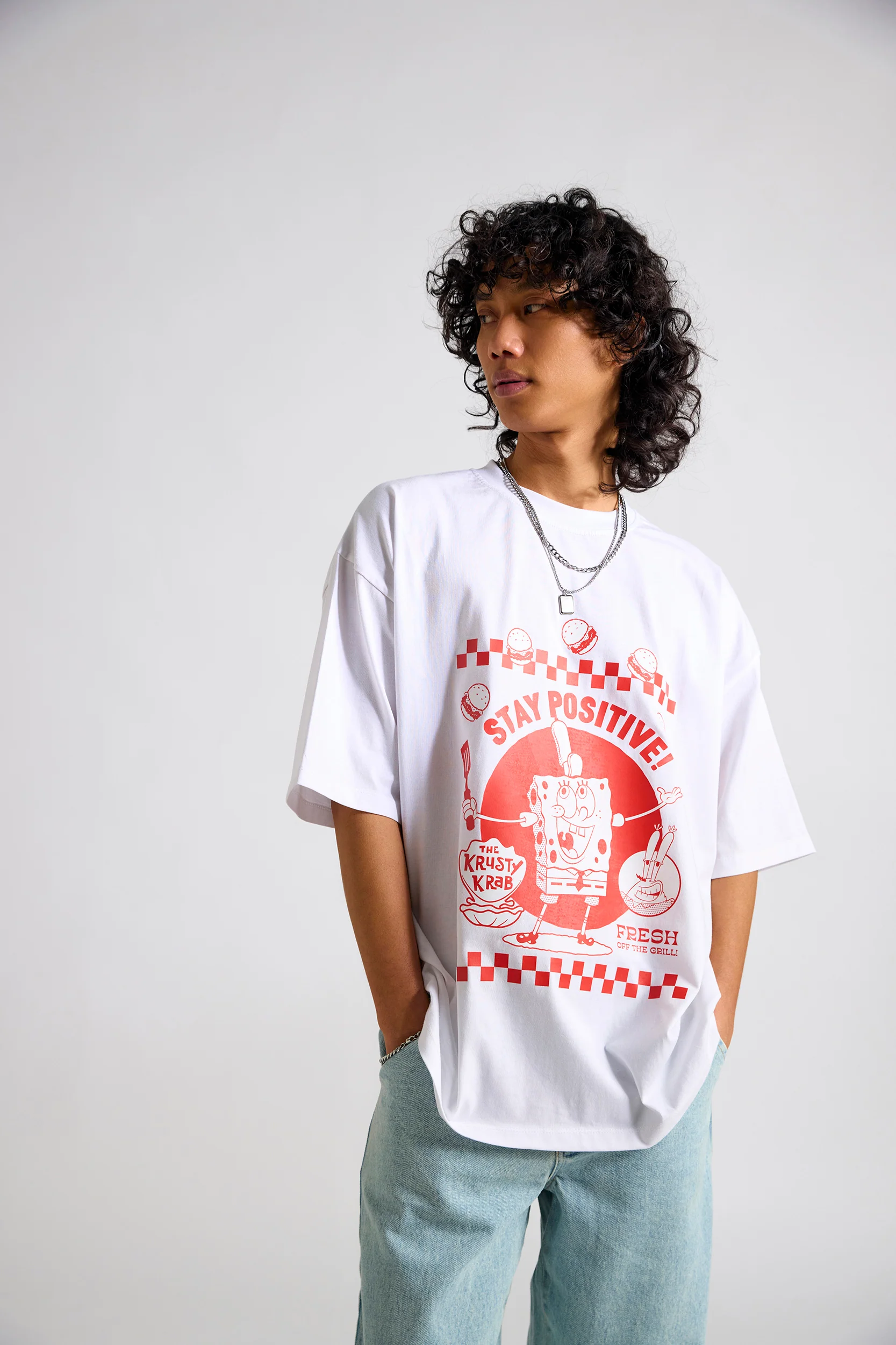 Spongebob:Stay Positive Men's Oversized T-shirt