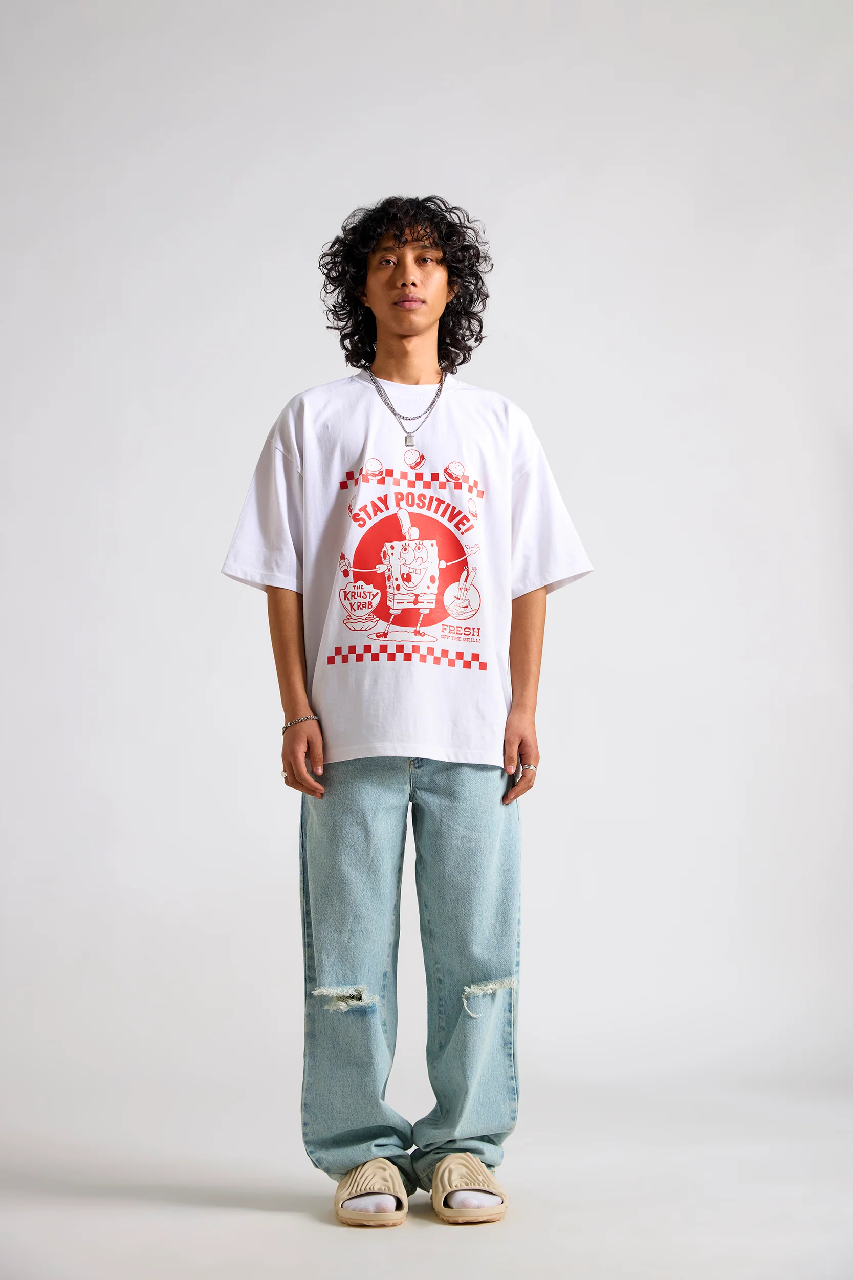 Spongebob:Stay Positive Men's Oversized T-shirt - Image 2