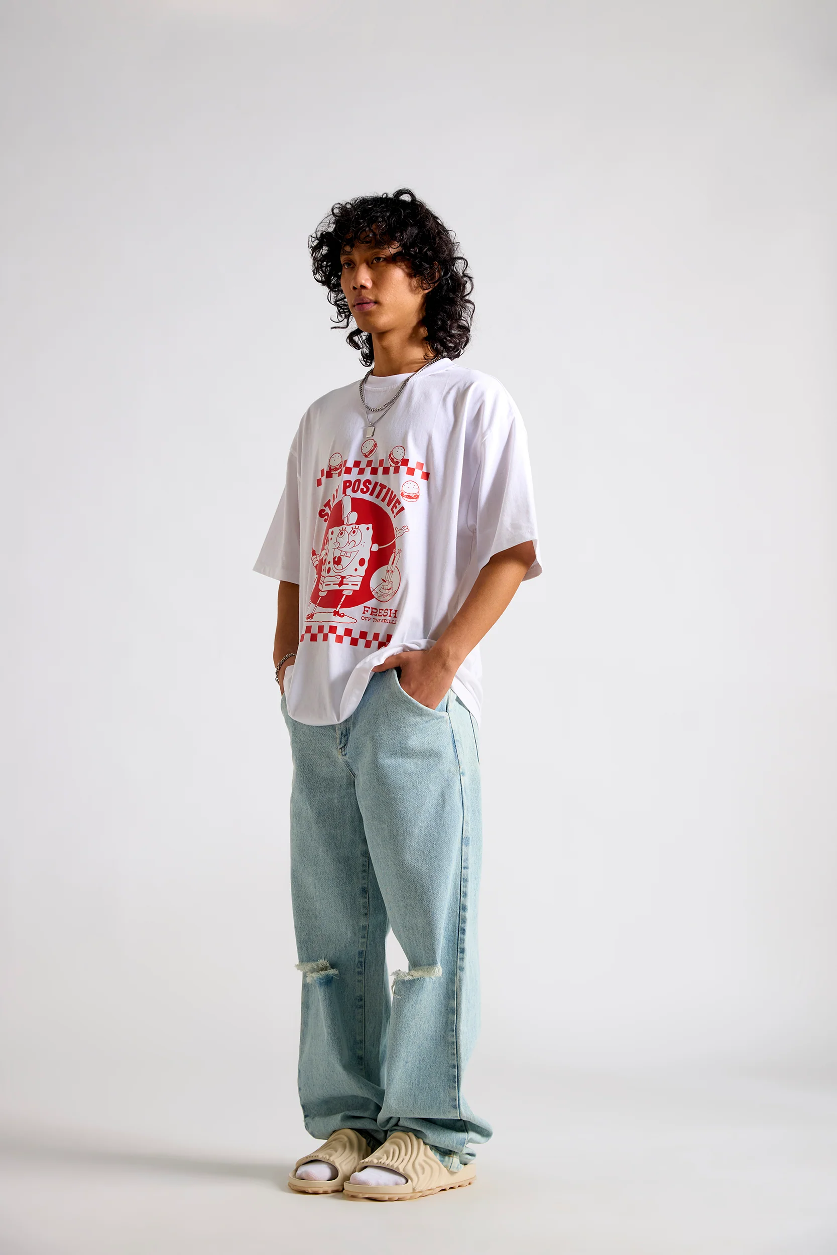 Spongebob:Stay Positive Men's Oversized T-shirt - Image 3