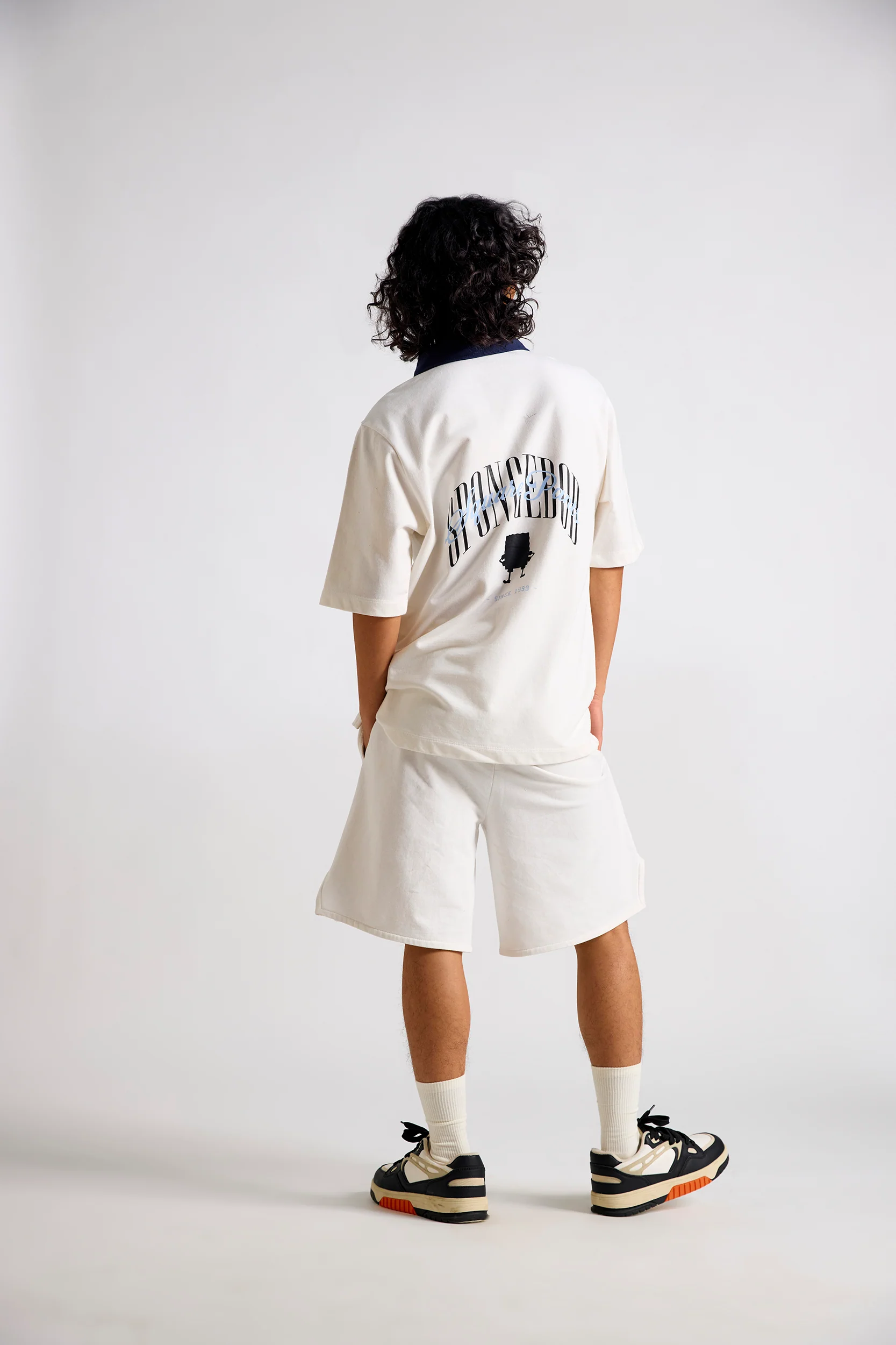 Spongebob:Typographic Printed Men's Polo T-shirt and Shorts Set - Image 3