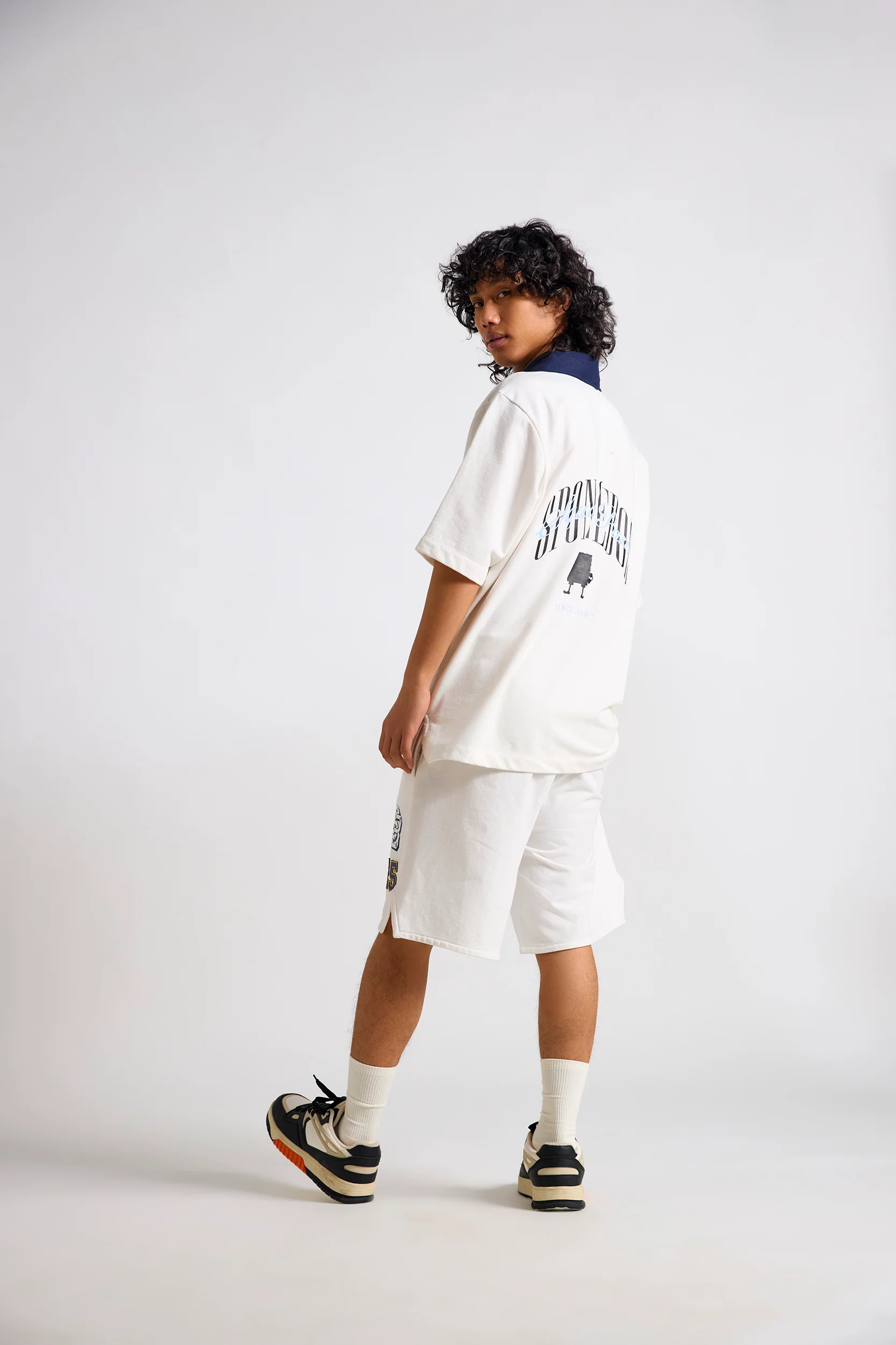 Spongebob:Typographic Printed Men's Polo T-shirt and Shorts Set - Image 4
