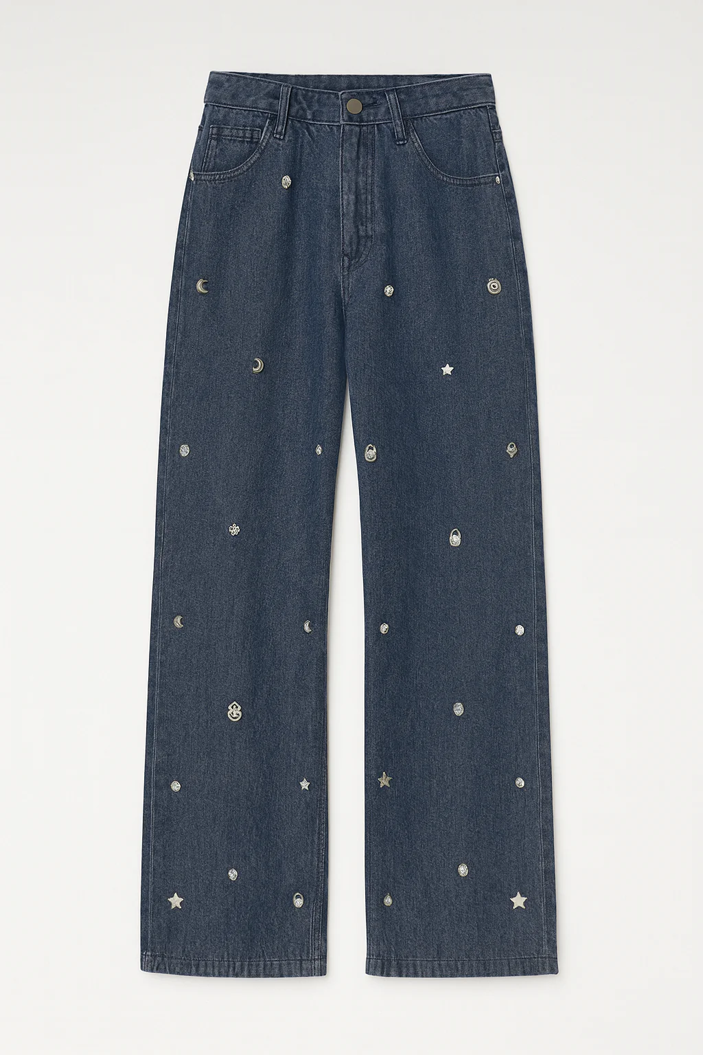 Stainless Steel Charm Denim Straight Jeans