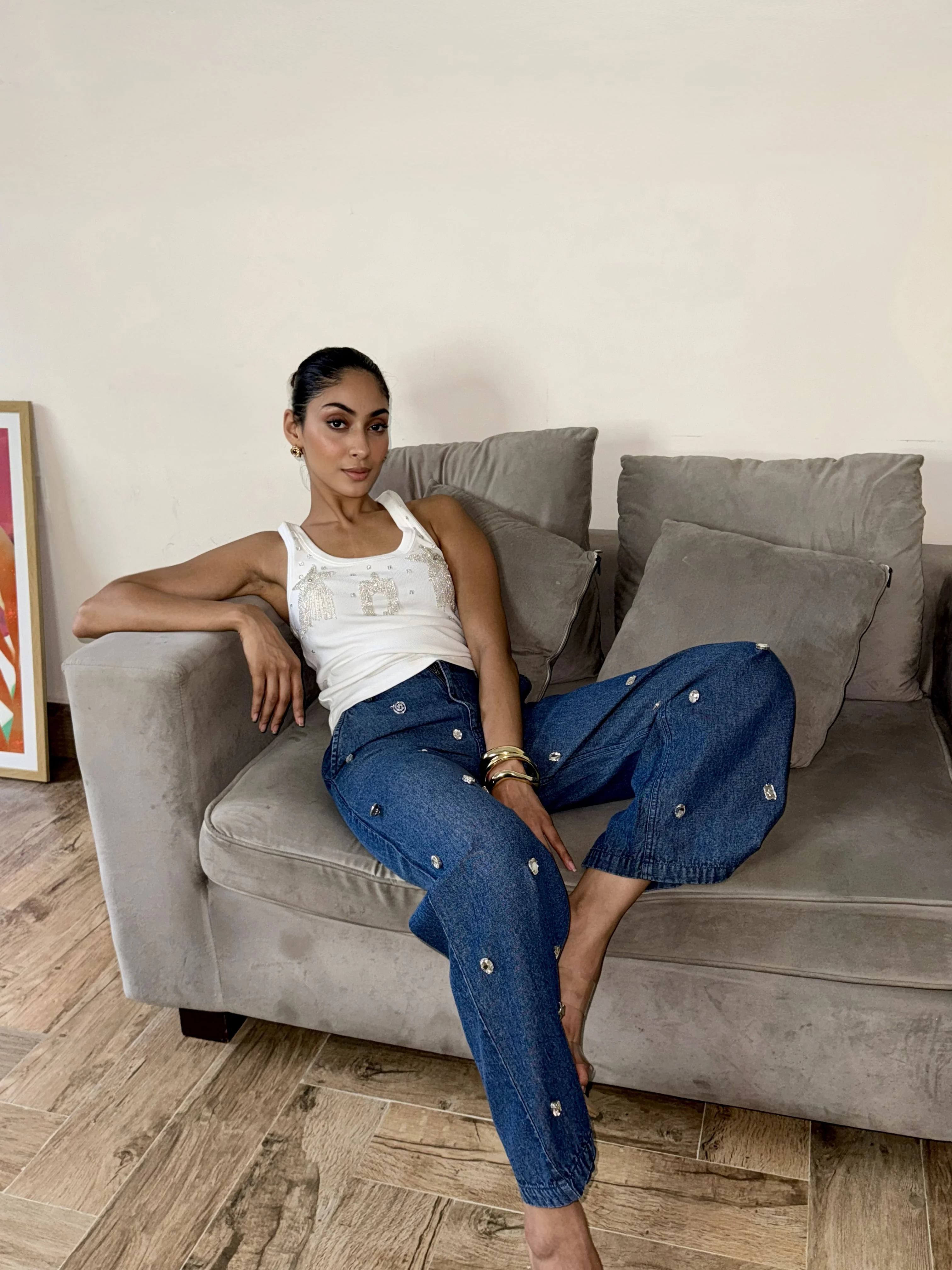 Stainless Steel Charm Denim Straight Jeans - Image 3