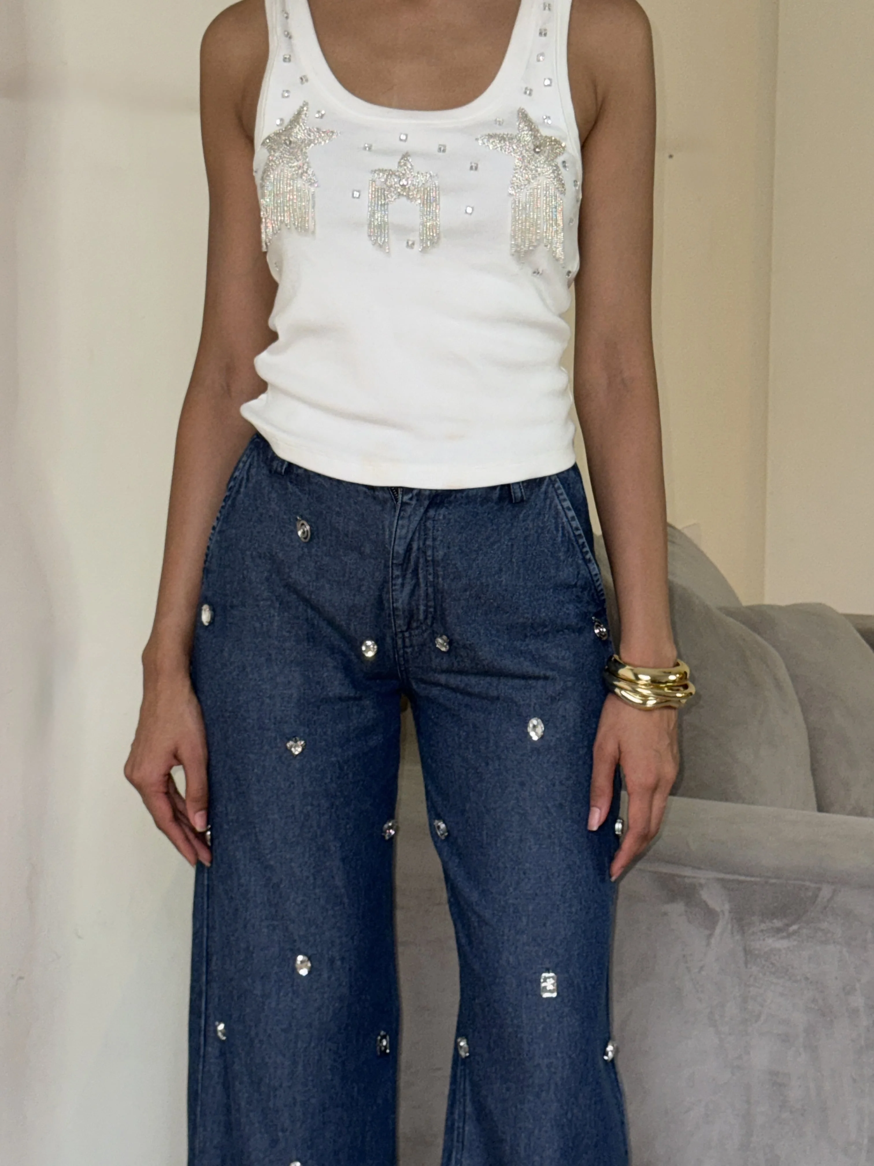 Stainless Steel Charm Denim Straight Jeans - Image 5