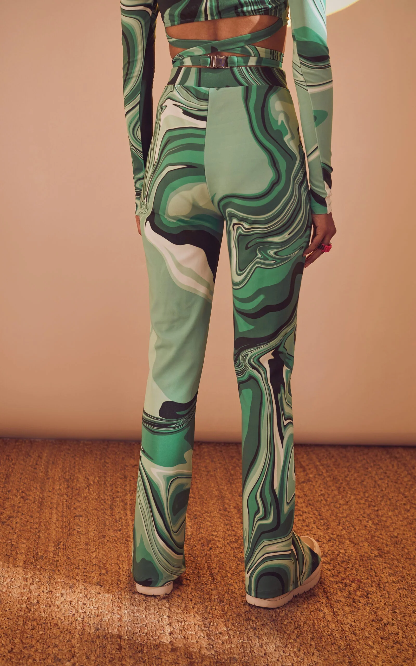 Swirl Print High-Waisted Front Slit Pants - Image 2