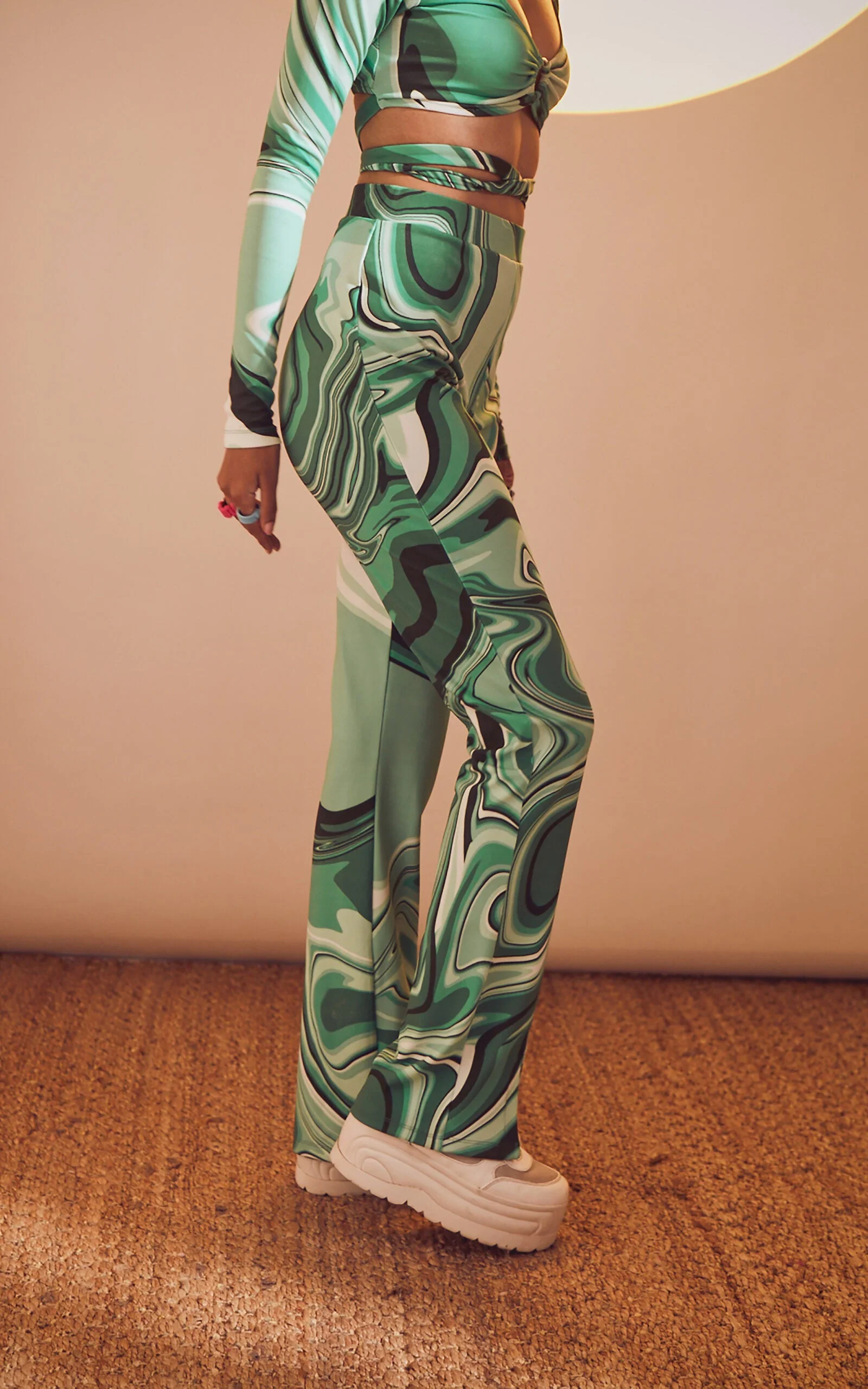 Swirl Print High-Waisted Front Slit Pants - Image 3