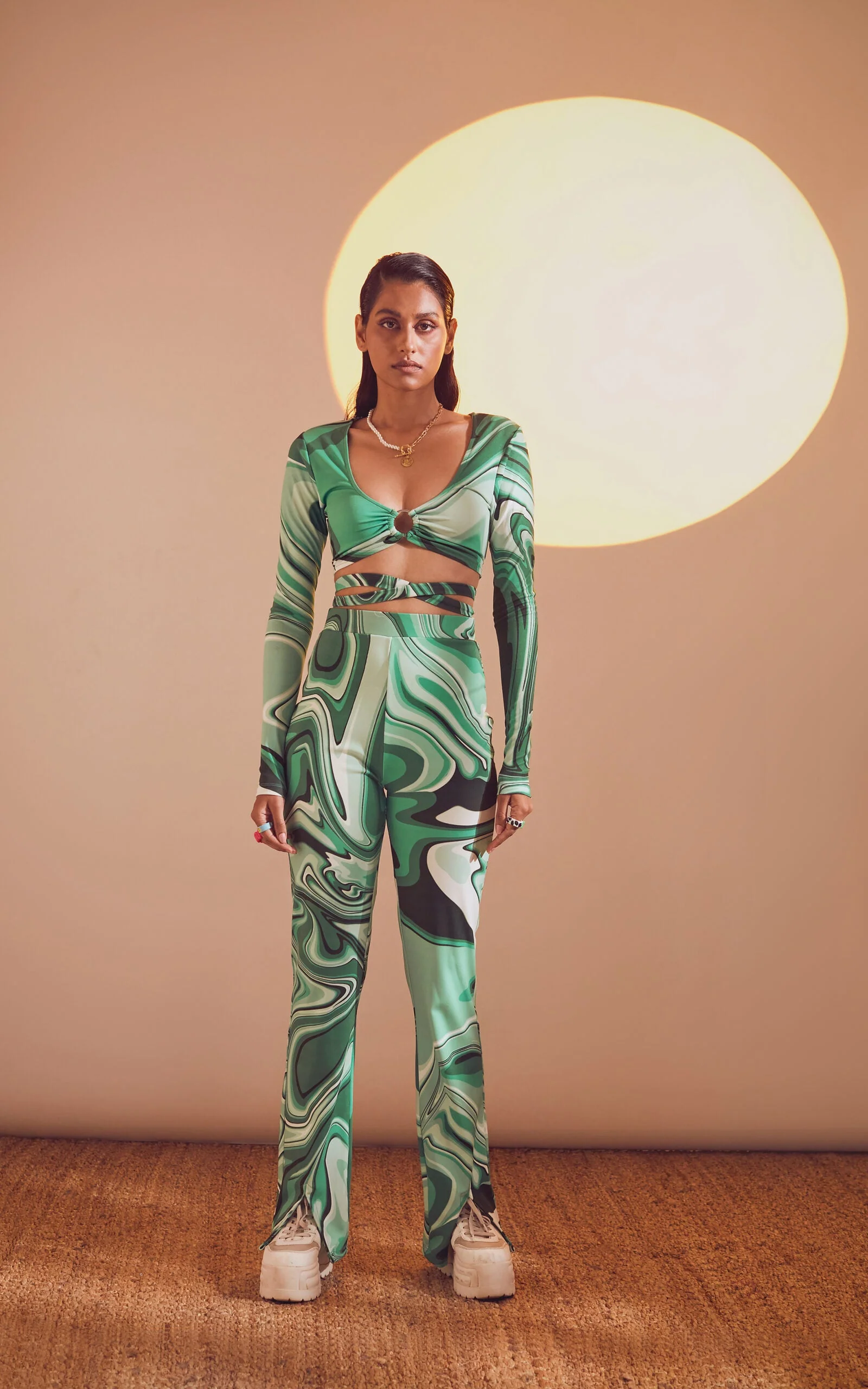 Swirl Print High-Waisted Front Slit Pants - Image 6