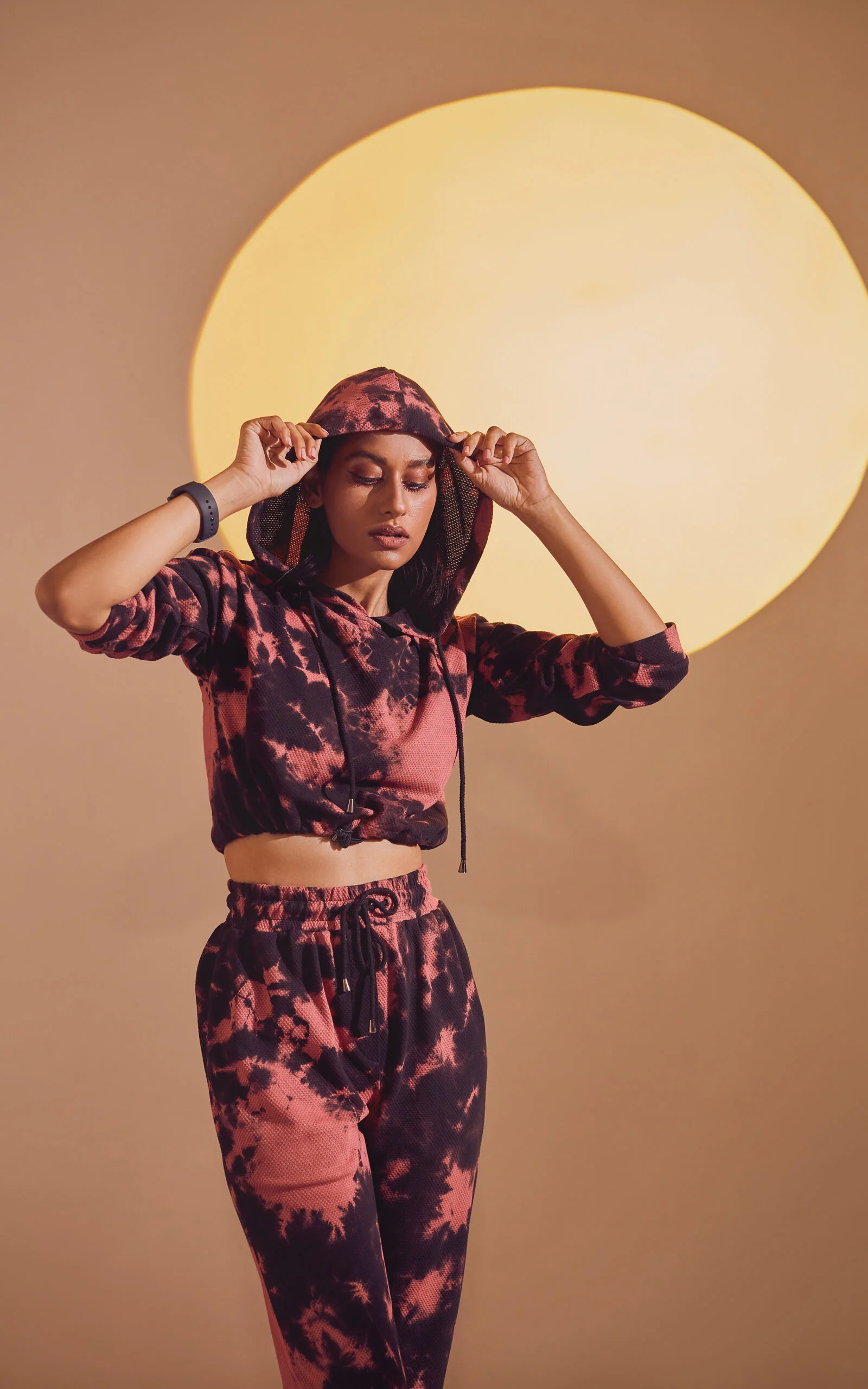 Black-Pink Tie & Dye Cropped Hoodie